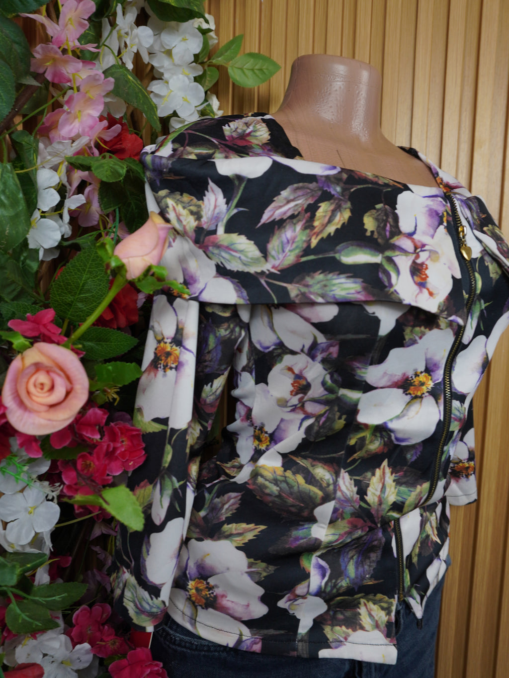 Veste blazer pour femme imprimée fleurie décolletée-S