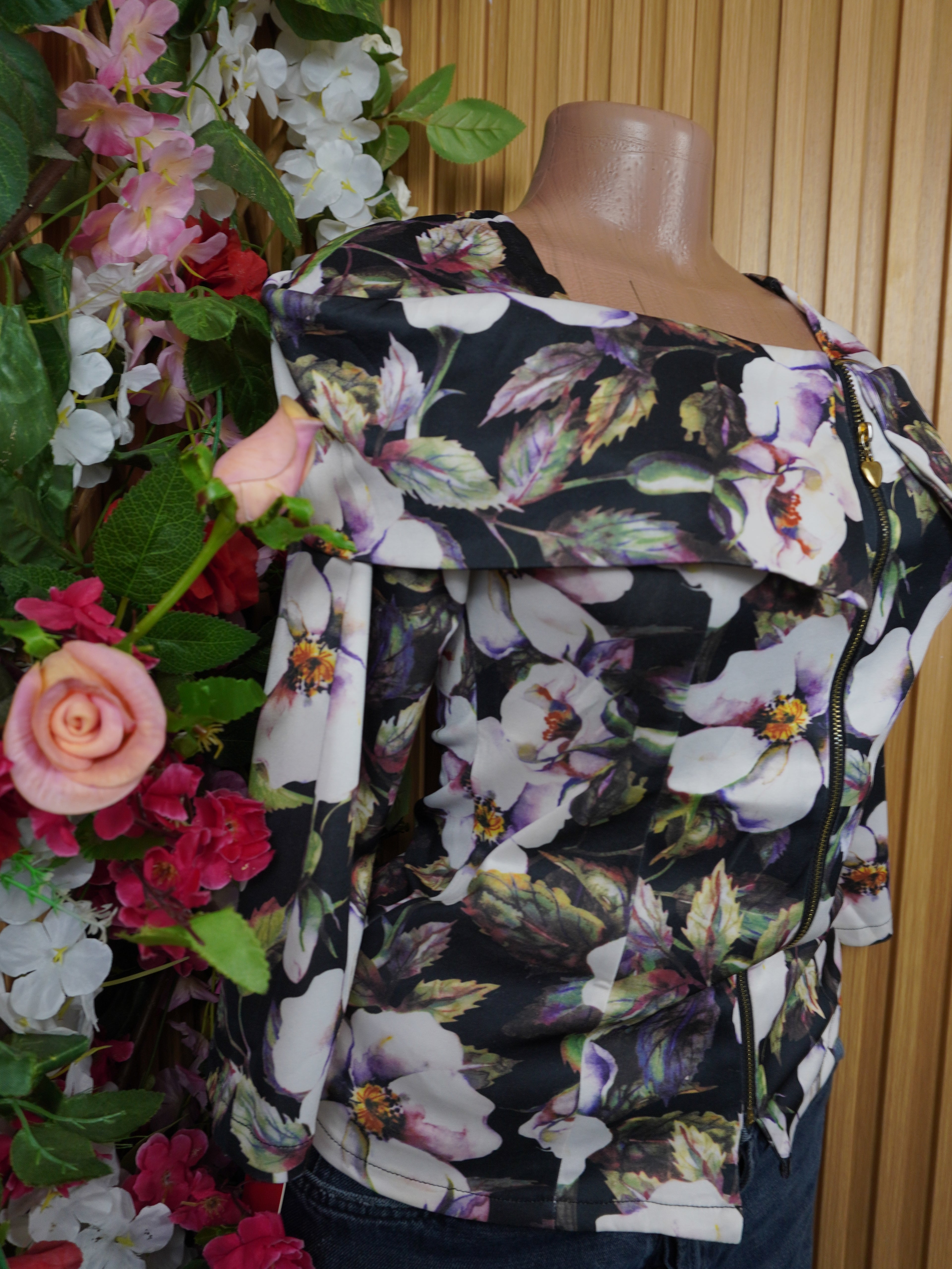 Veste blazer pour femme imprimée fleurie décolletée-S