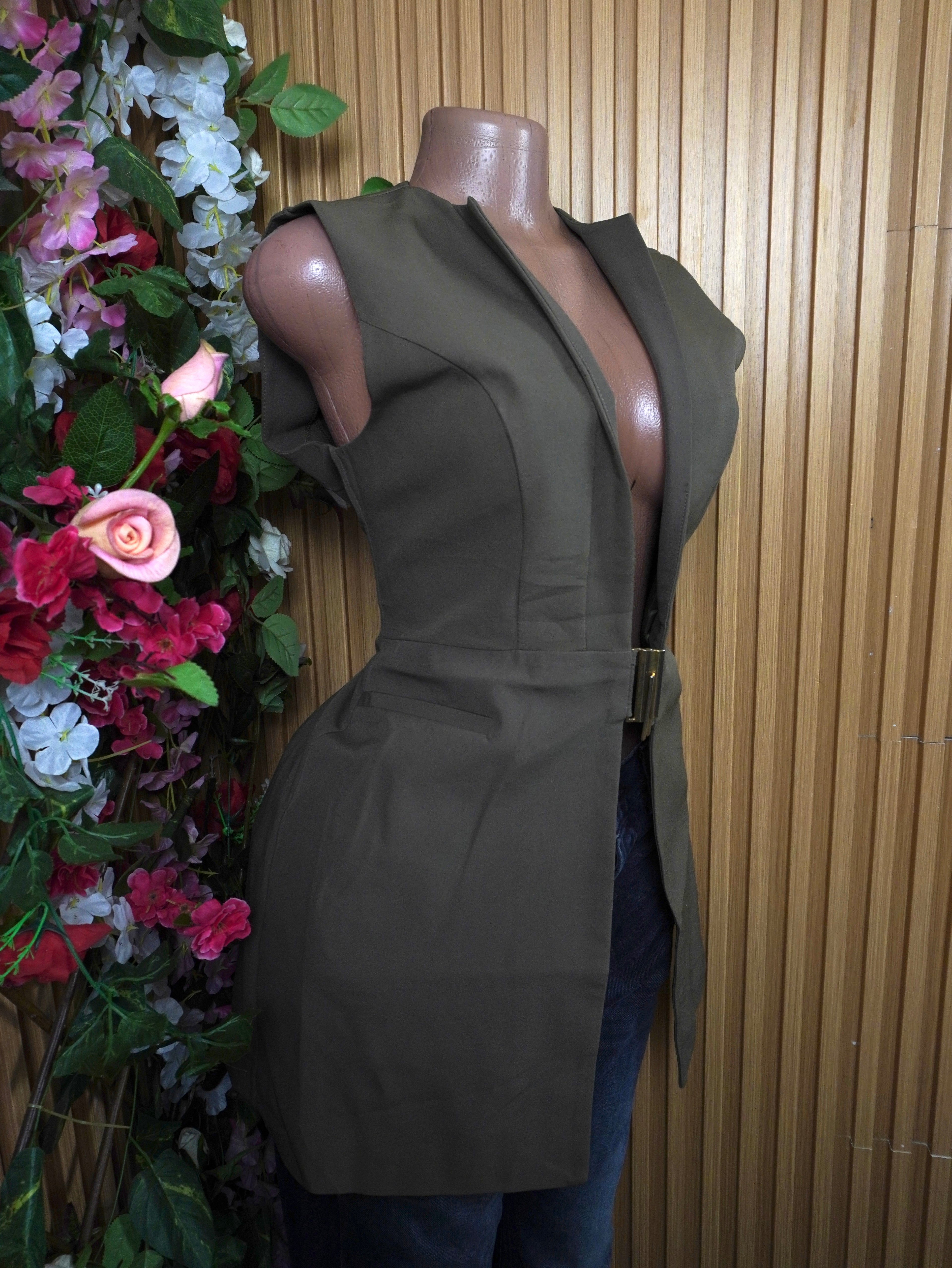 Veste blazer pour femme couleur vert olive sans manches-L