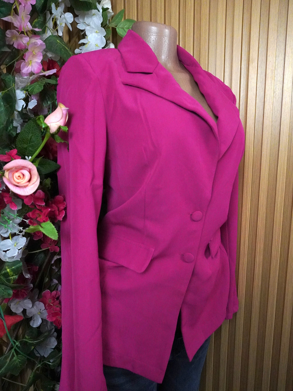 Veste blazer pour femme couleur  rose à deux boutons-S