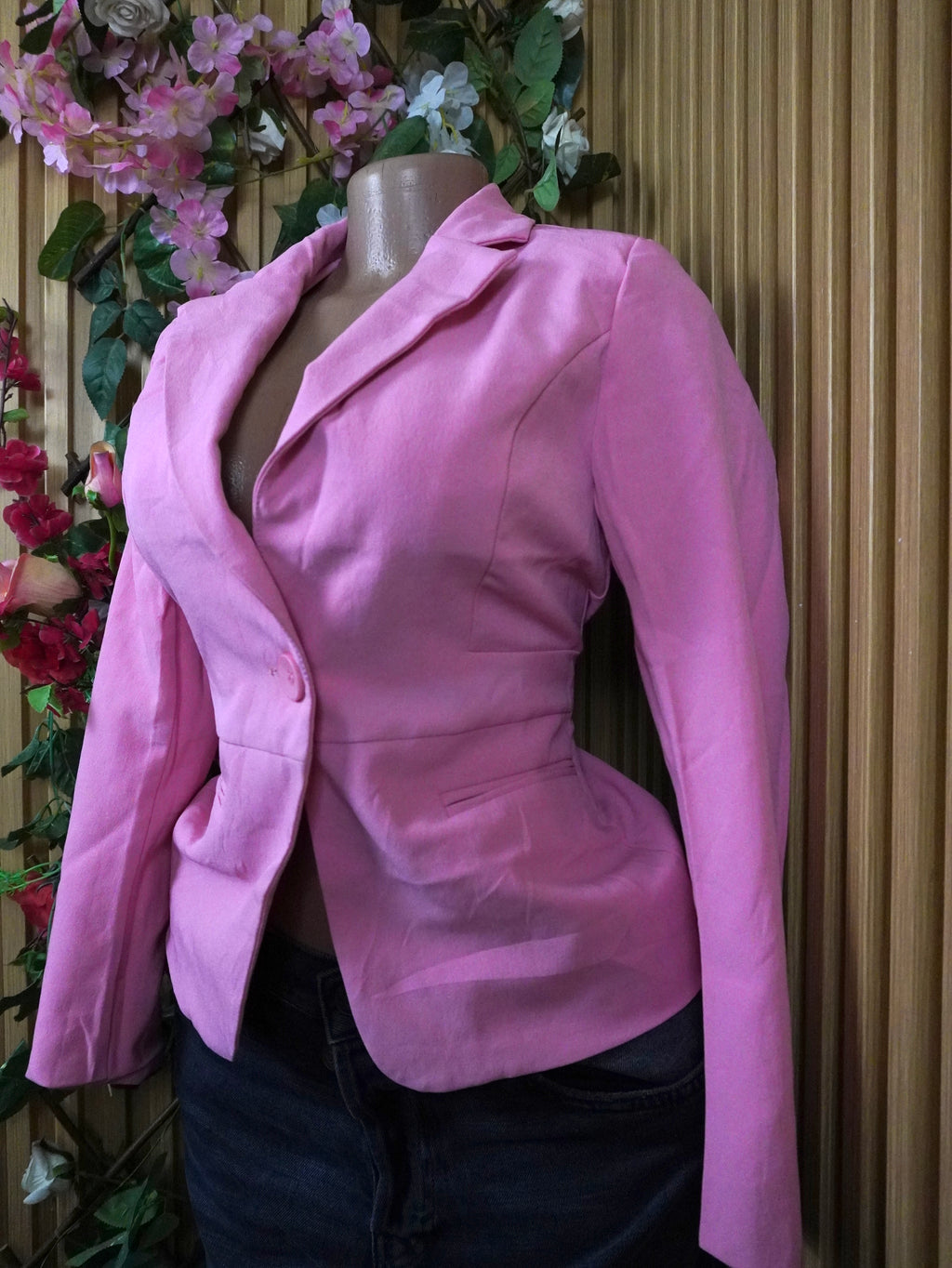 Veste blazer pour femme couleur rose one boutons-M