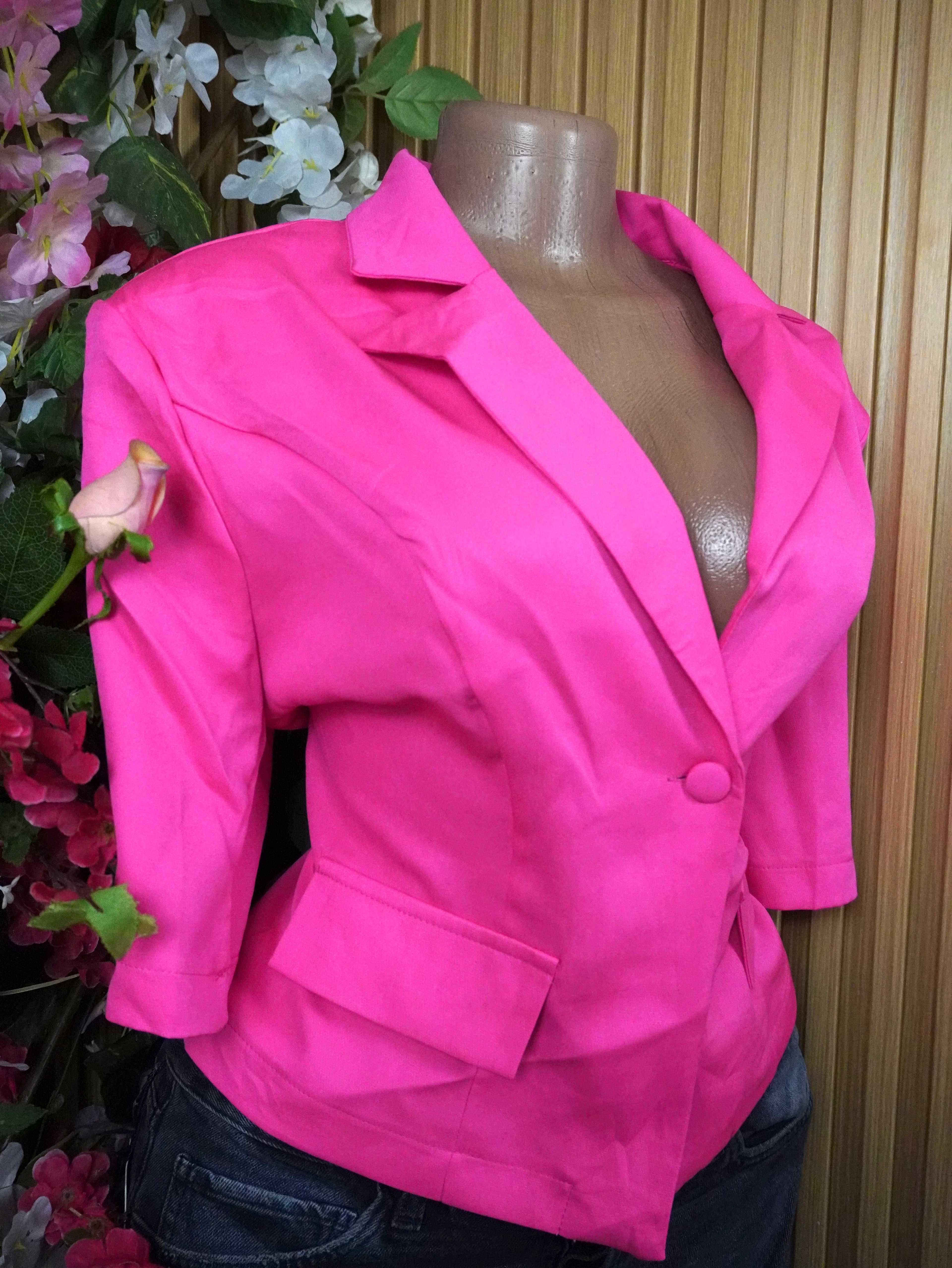 Veste blazer pour femme couleur rose manches courtes-L
