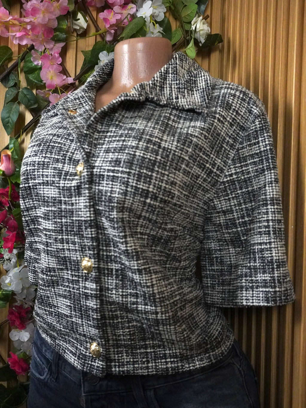 Veste blazer longue pour femme trois boutons manches courtes-L