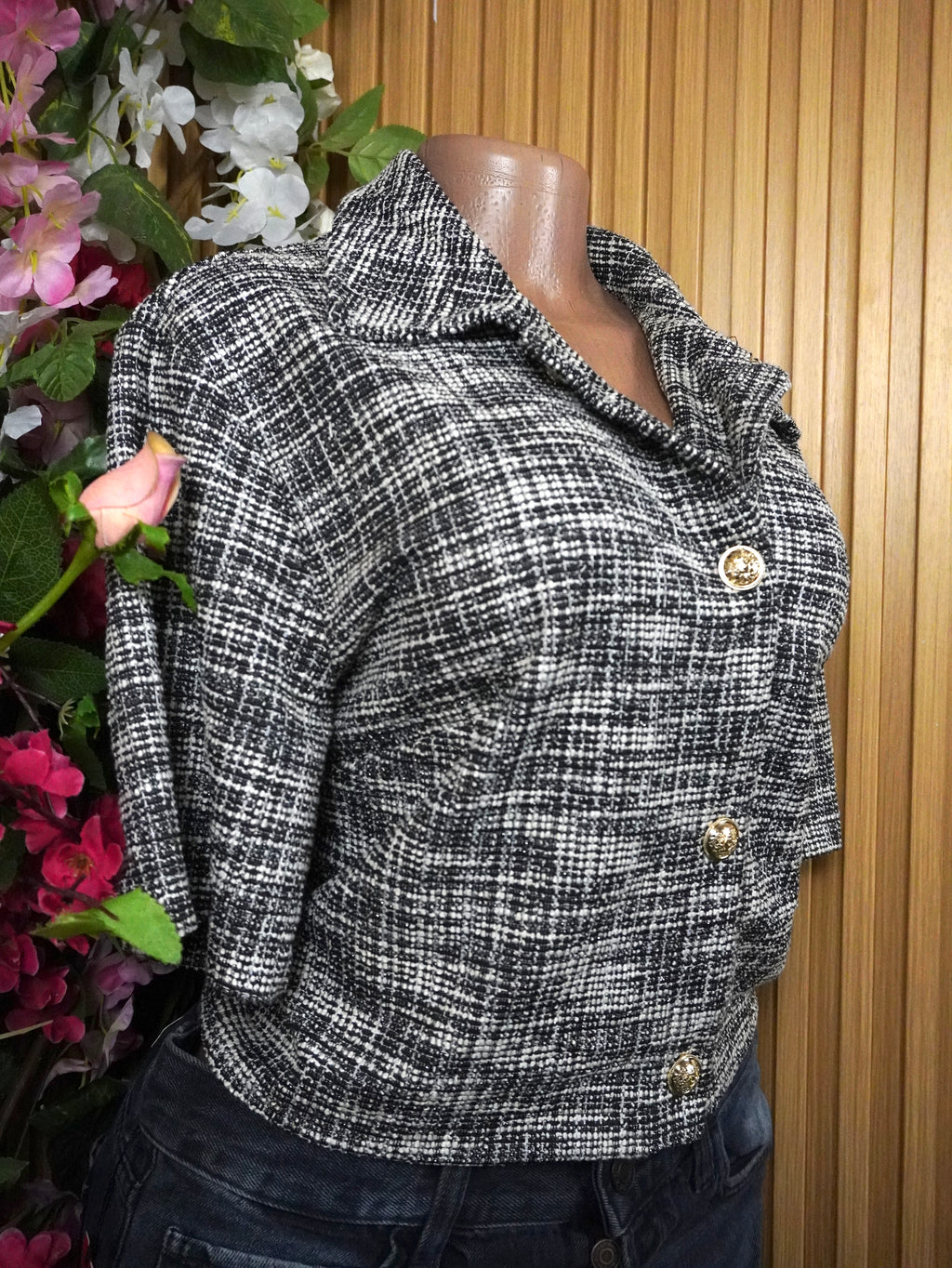 Veste blazer longue pour femme trois boutons manches courtes-L