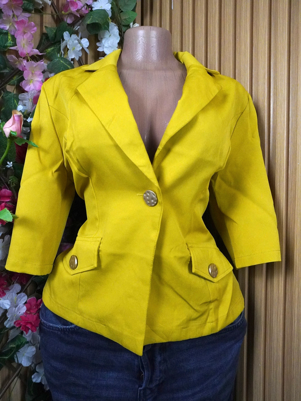 Veste blazer pour femme couleur jaune one bouton-M