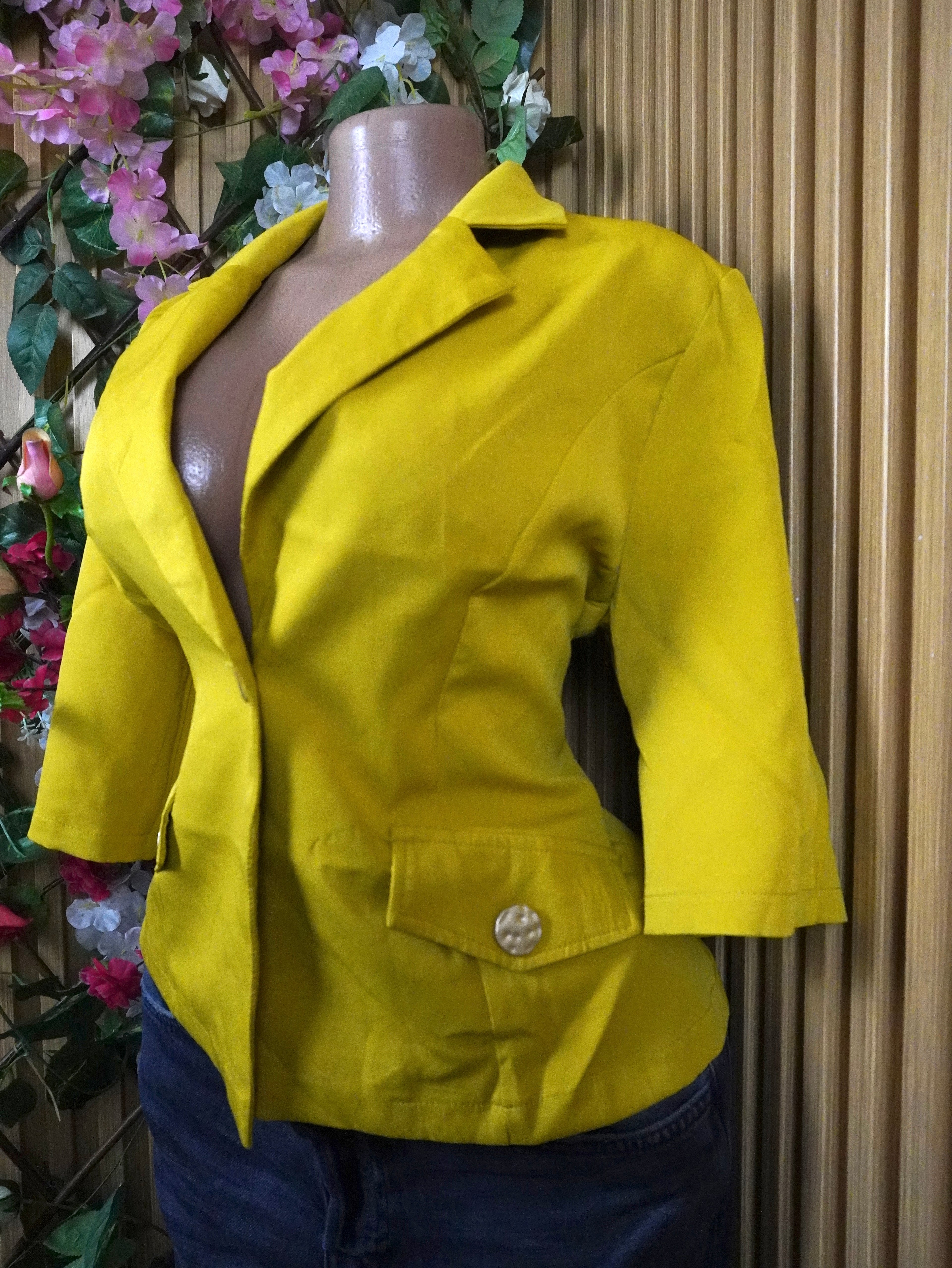 Veste blazer pour femme couleur jaune one bouton-M