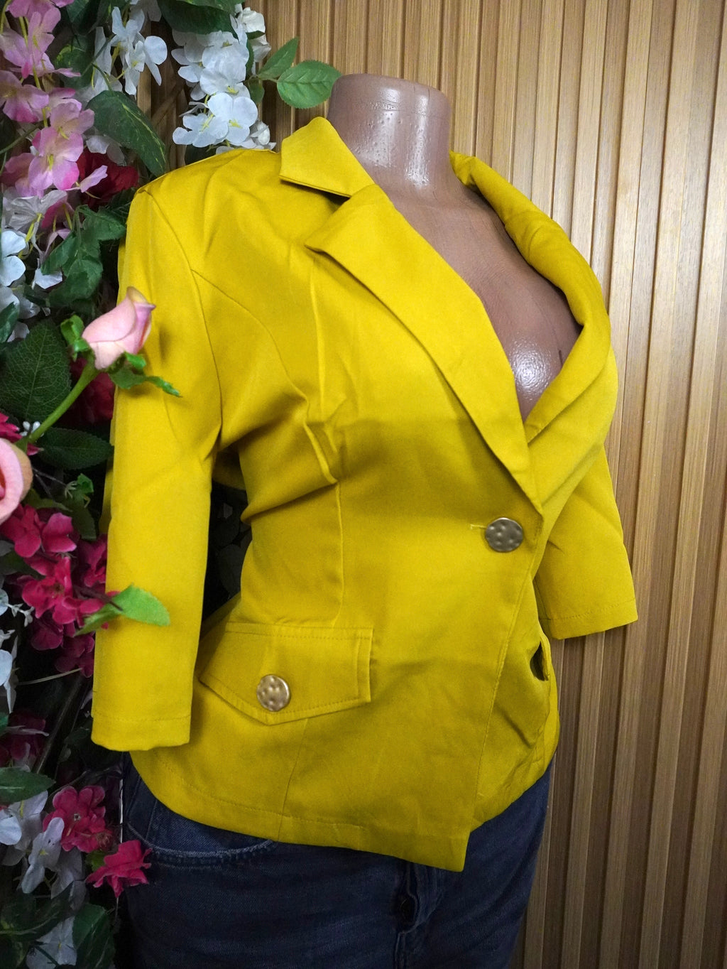 Veste blazer pour femme couleur jaune one bouton-M