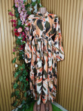 Robe évasée longue manches longuesimprimée fleuire-XXXL