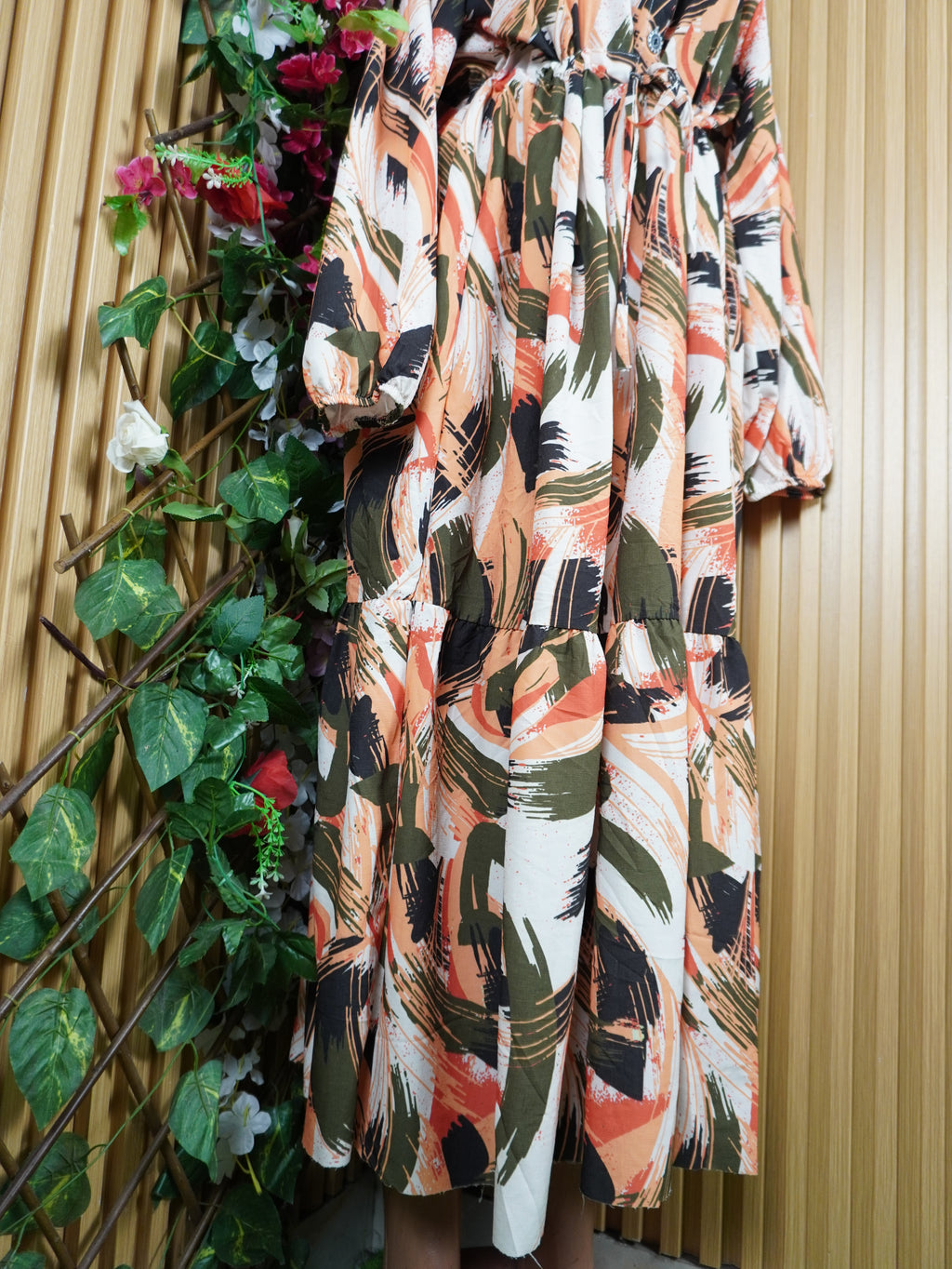 Robe évasée longue manches longuesimprimée fleuire-XXXL