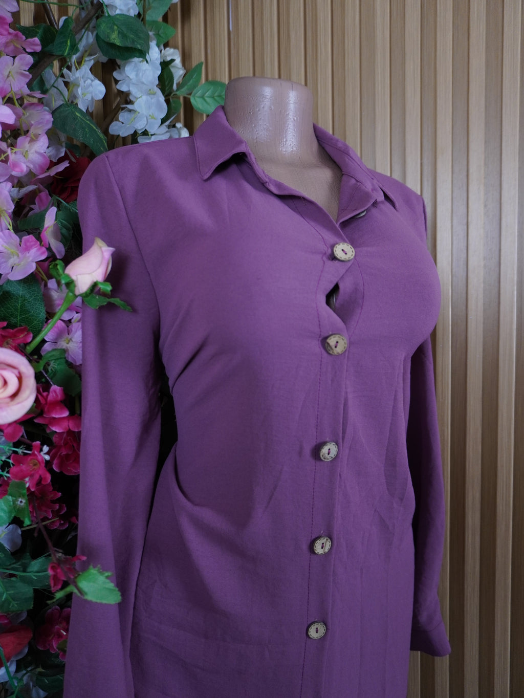 Robe évasée manches longues col chemise-L