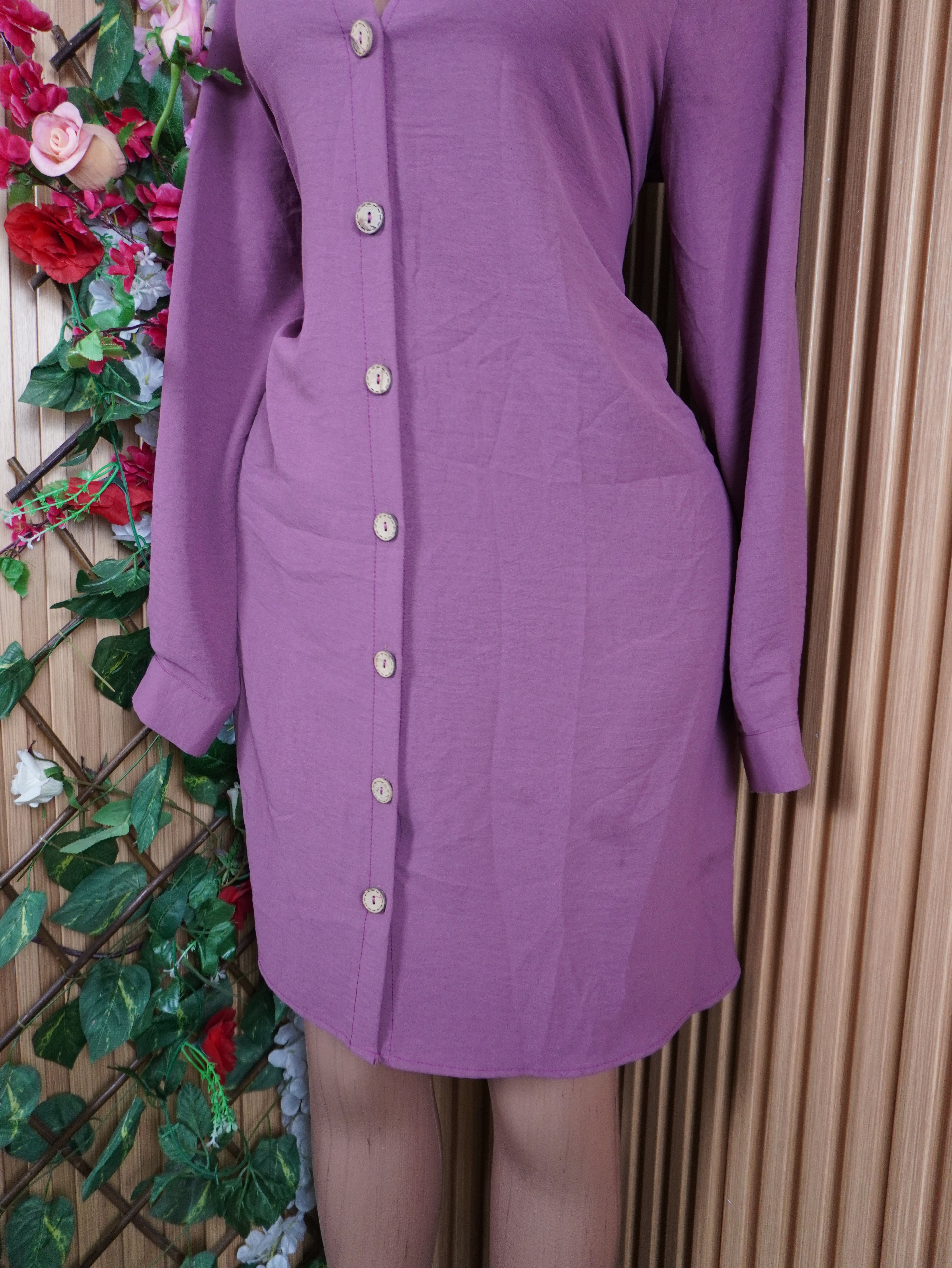 Robe évasée manches longues col chemise-L