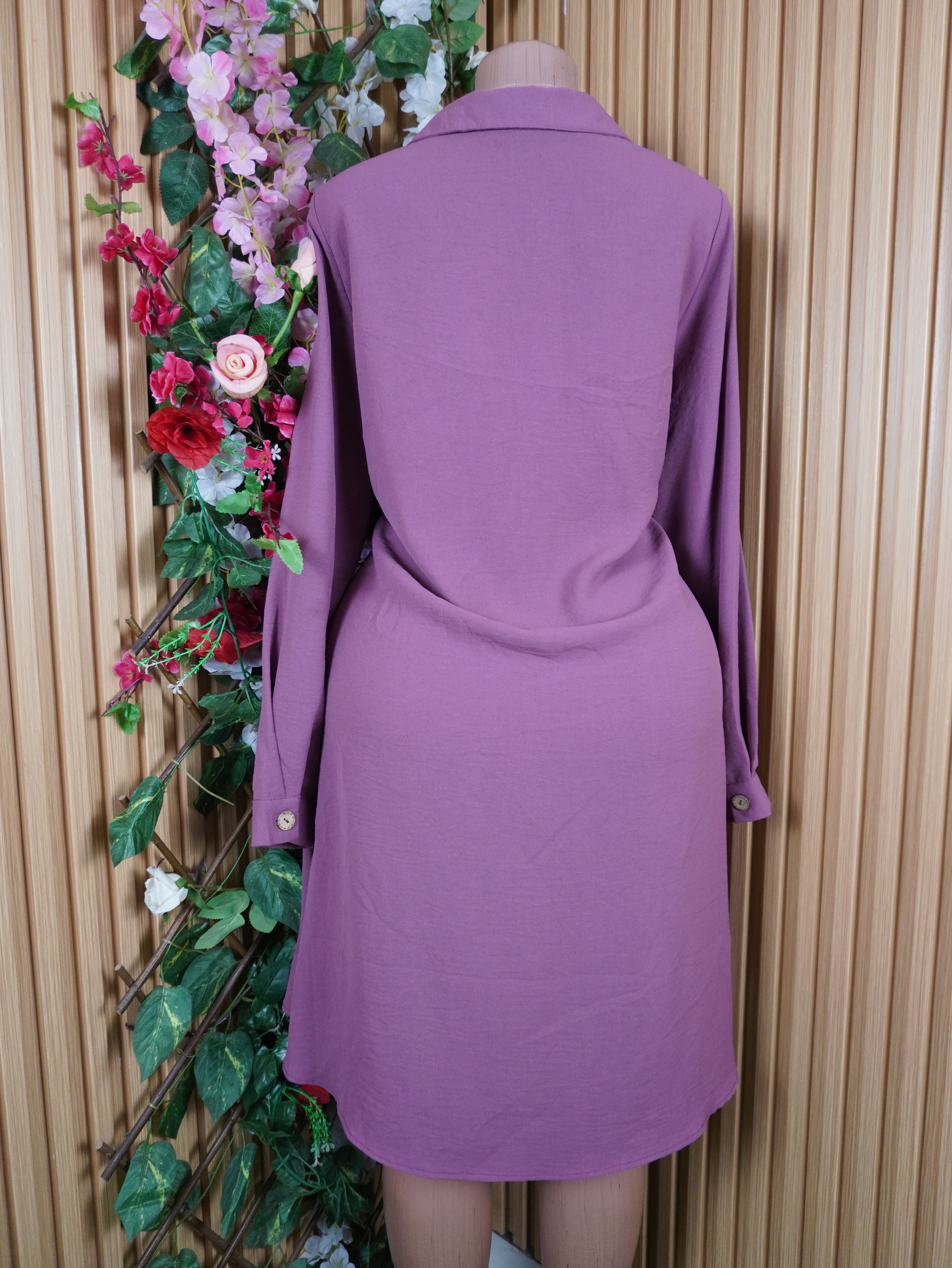 Robe évasée manches longues col chemise-L