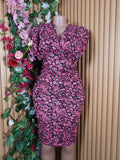 Robe moulante manches courtes imprimée fleurie-S