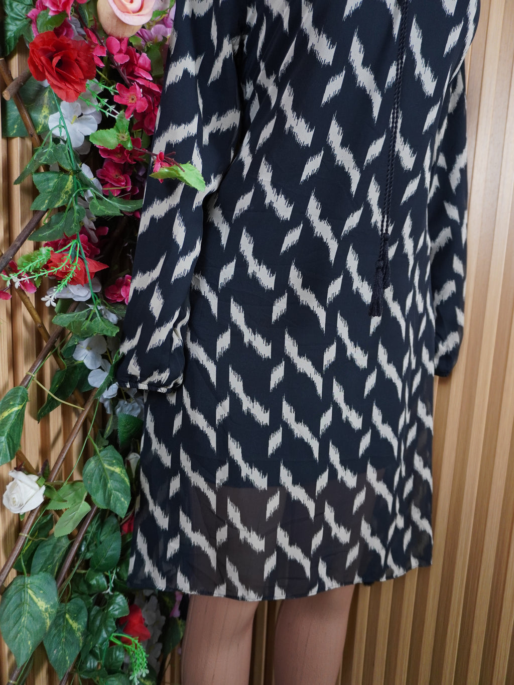 Robe évasée manches longues col mao-L