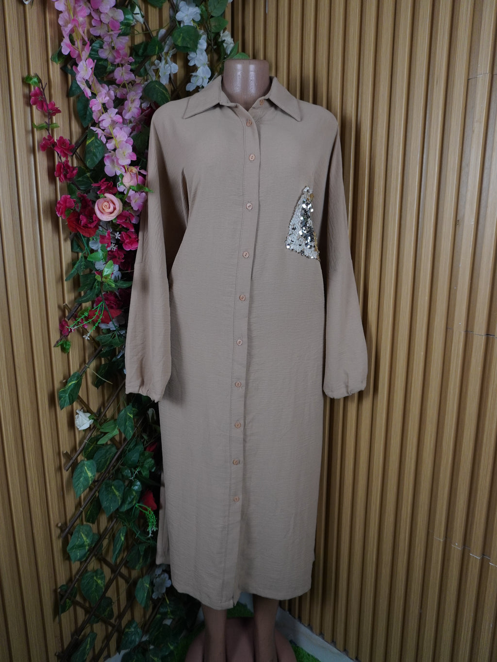 Robe droite longues manches longues col chemise-XXXL