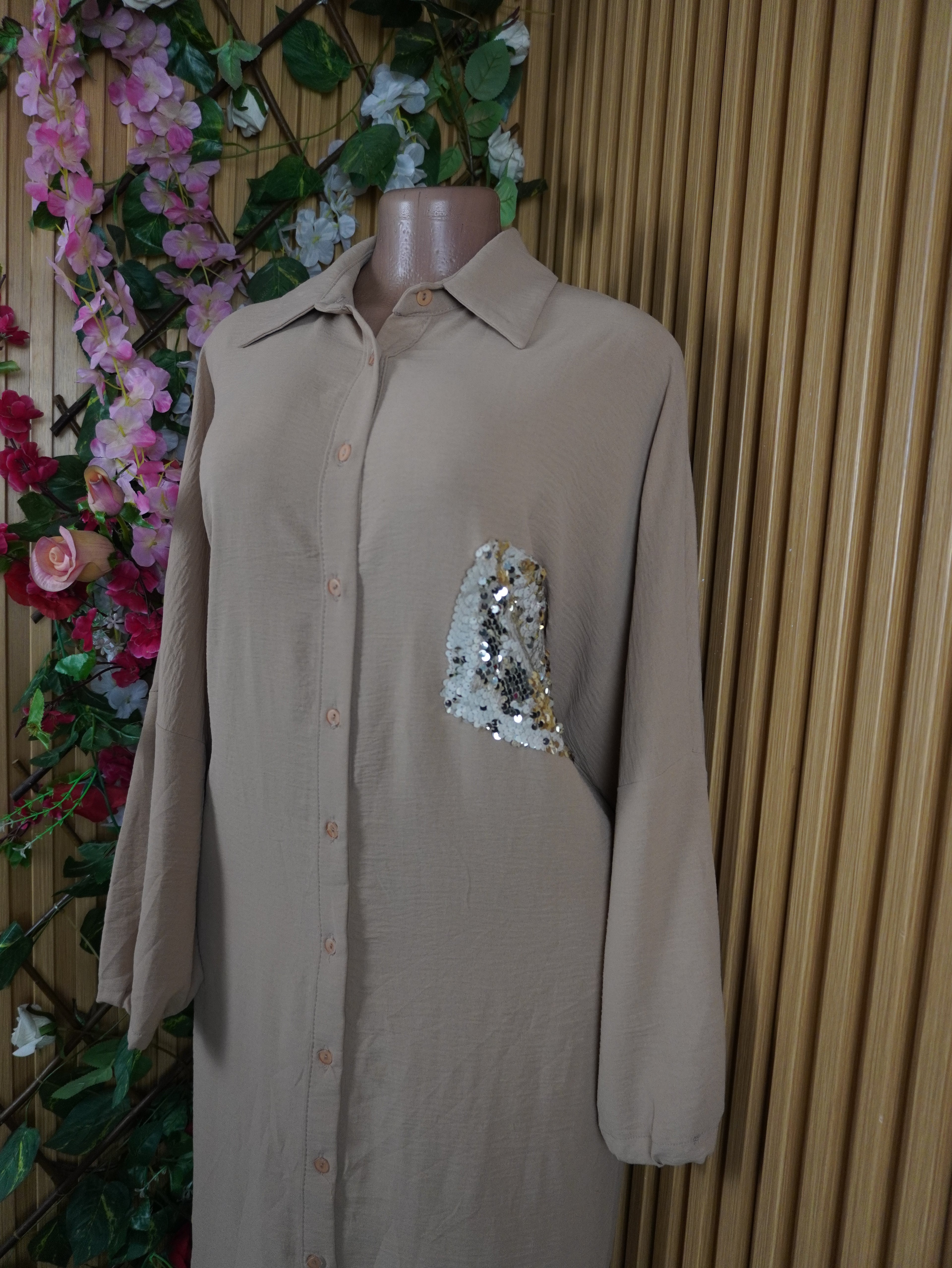 Robe droite longues manches longues col chemise-XXXL