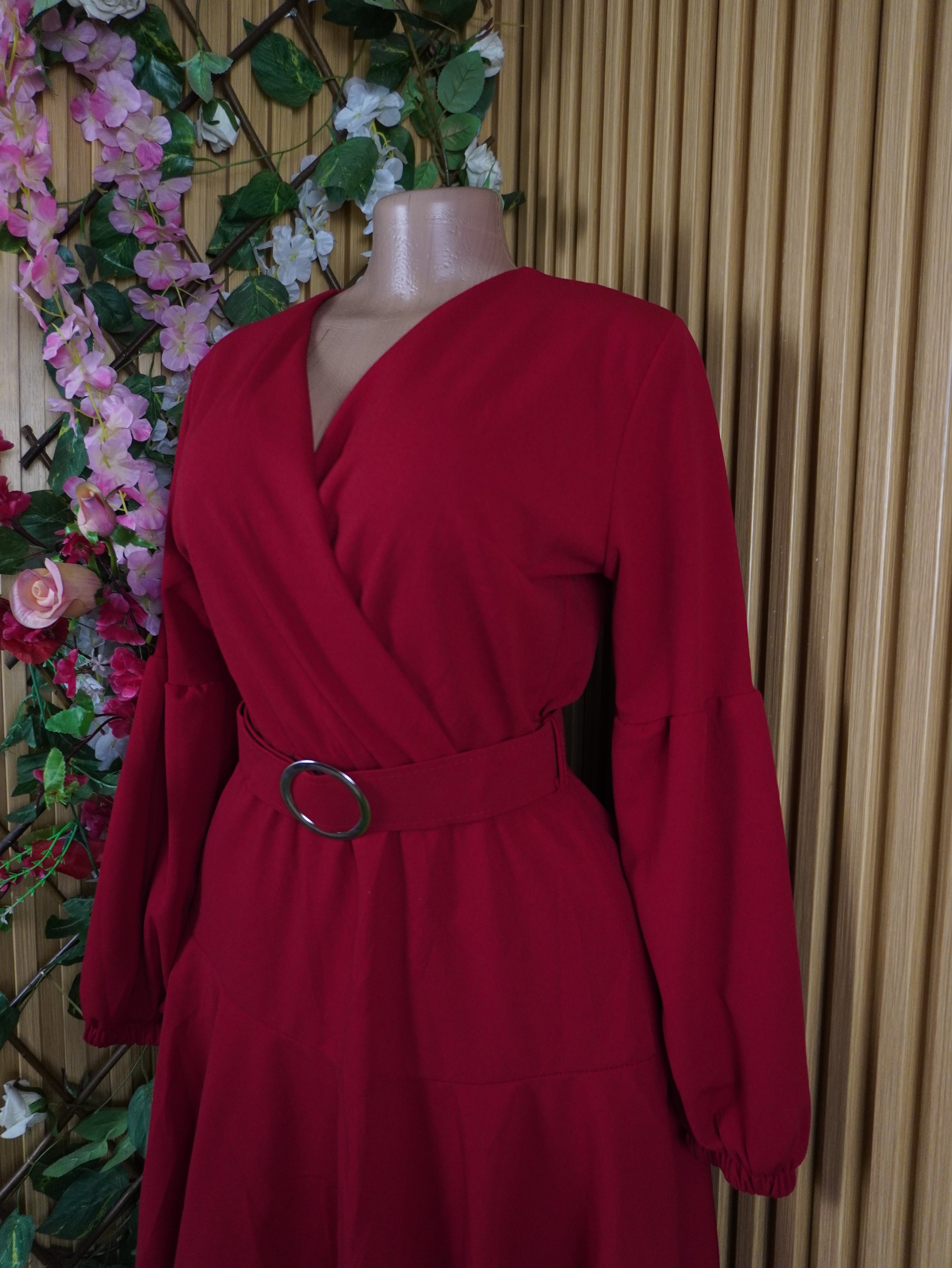 Robe évaée manches courtes décolletée-L