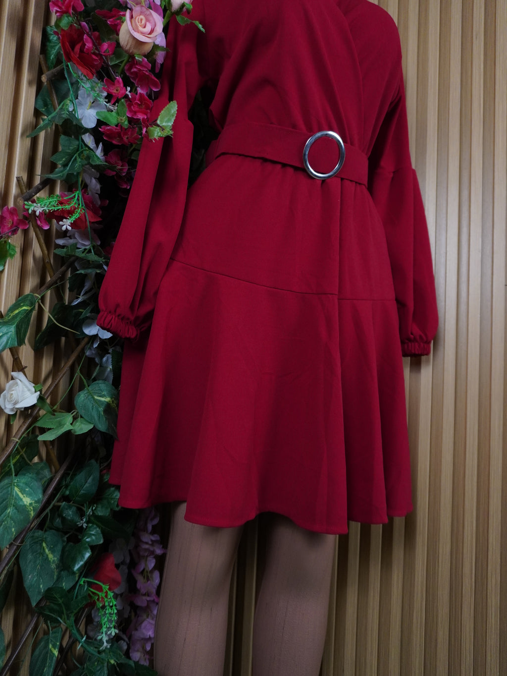 Robe évaée manches courtes décolletée-L