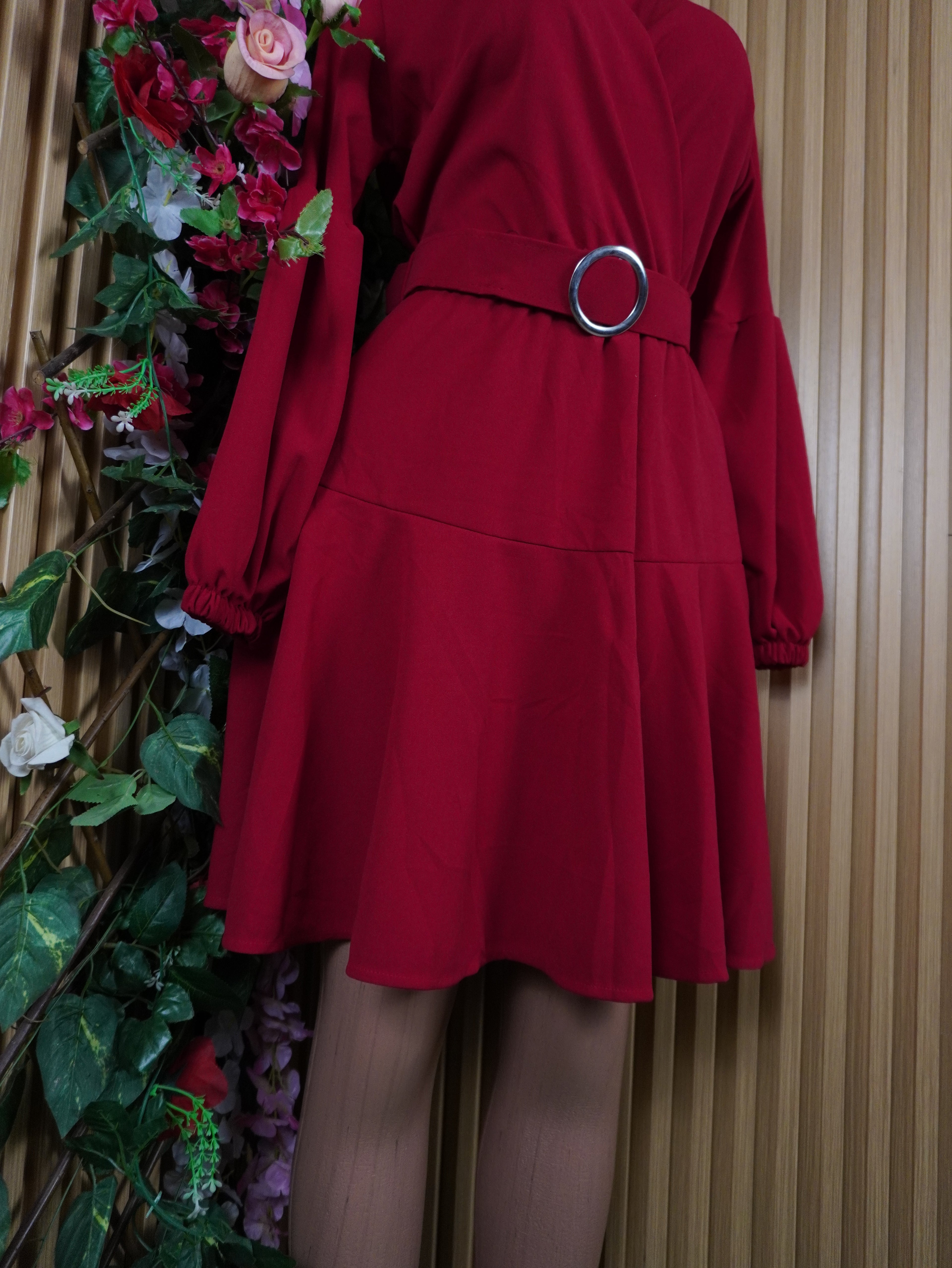 Robe évaée manches courtes décolletée-L