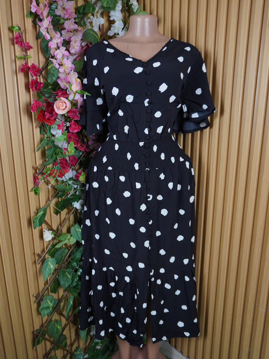 Robe évasée manches courtes imprimée fleurie-L