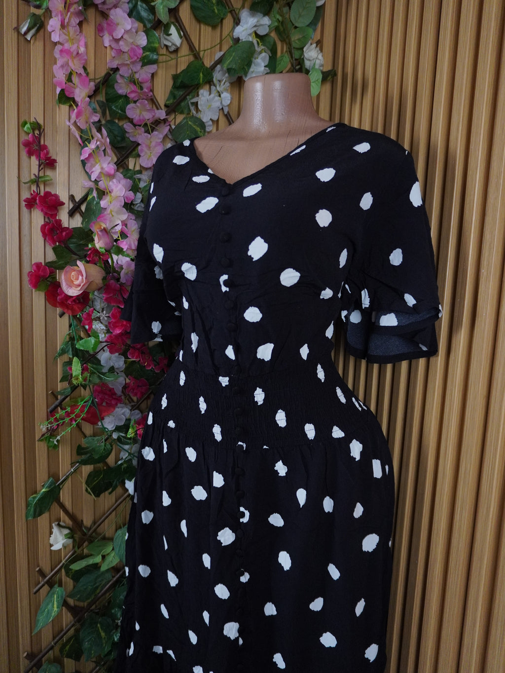 Robe évasée manches courtes imprimée fleurie-L
