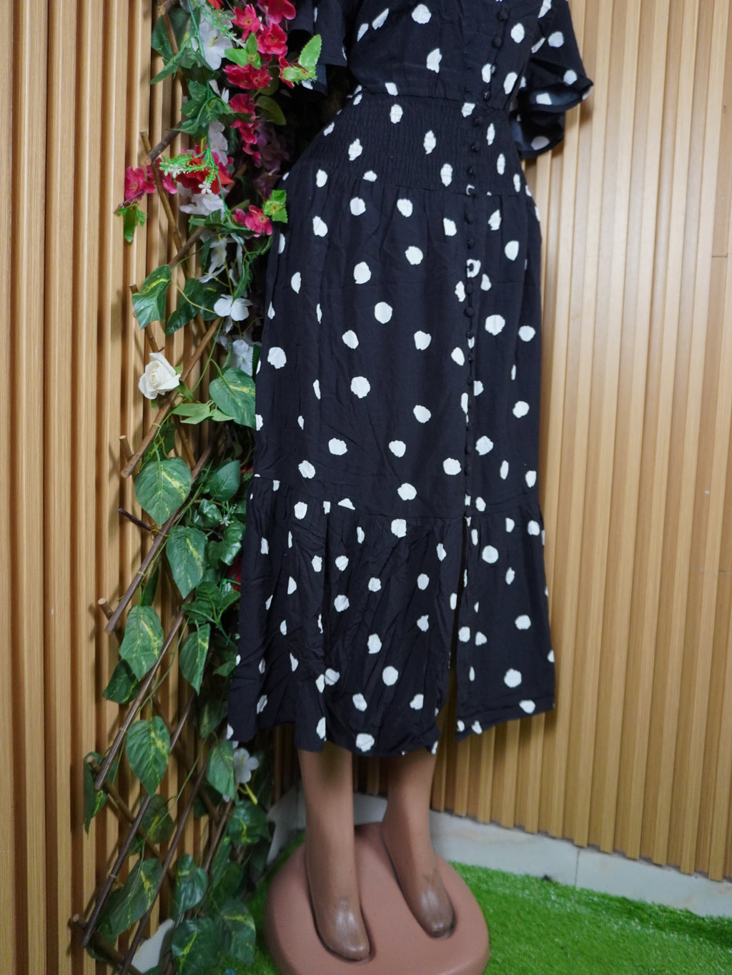 Robe évasée manches courtes imprimée fleurie-L