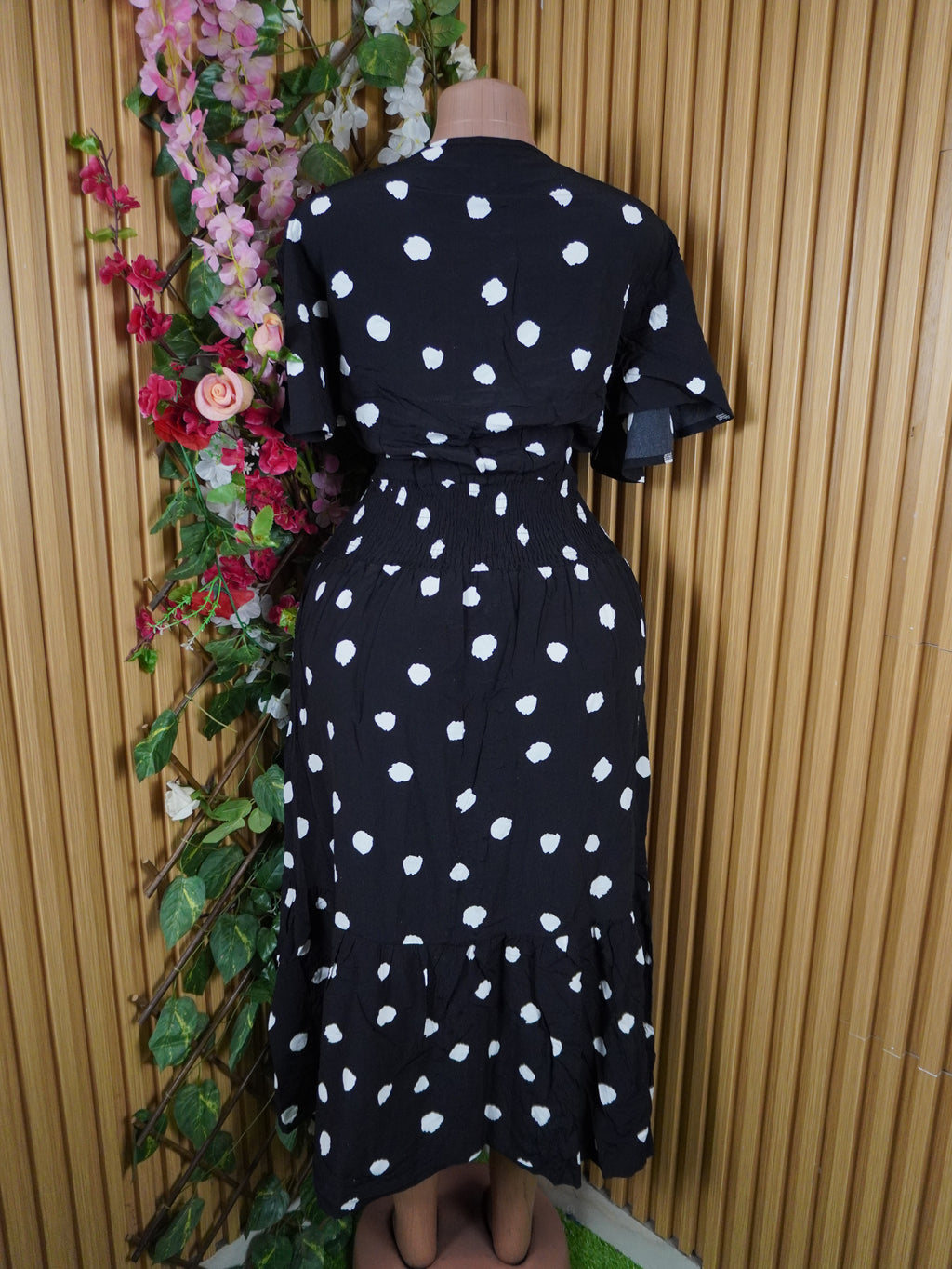 Robe évasée manches courtes imprimée fleurie-L