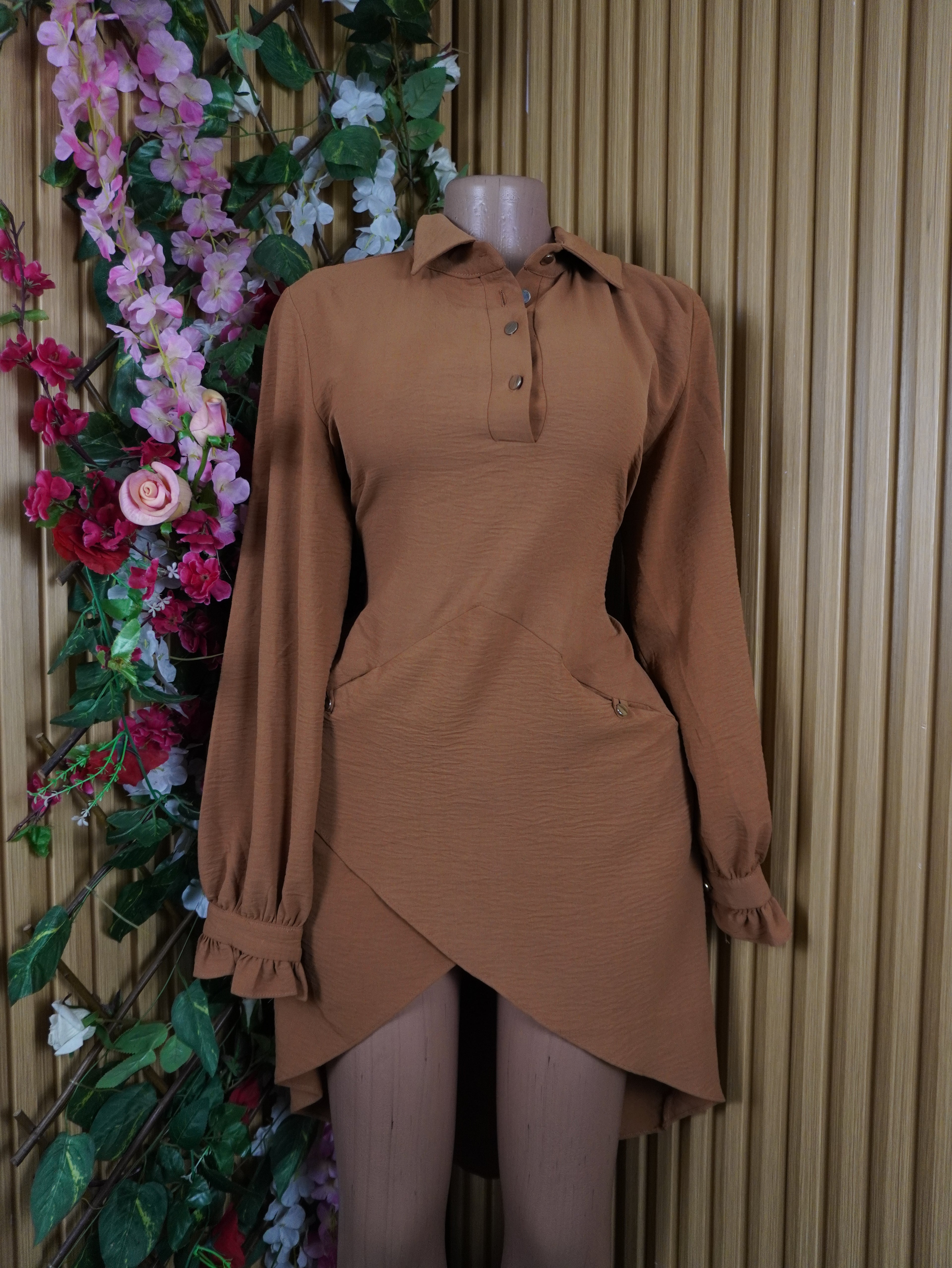 Robe évasée manches longues col chemise-XL