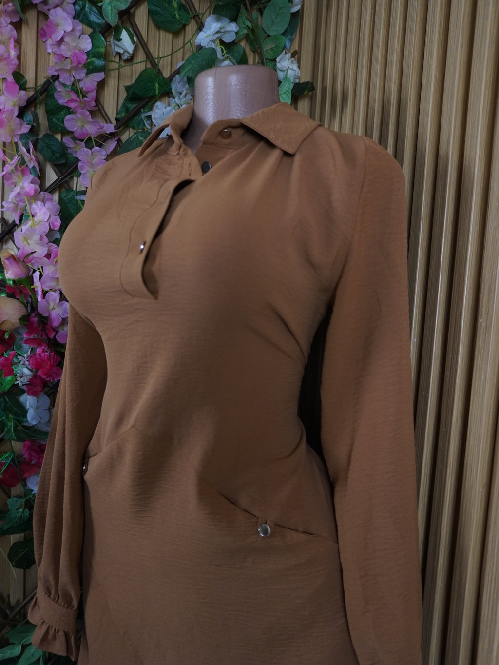 Robe évasée manches longues col chemise-XL