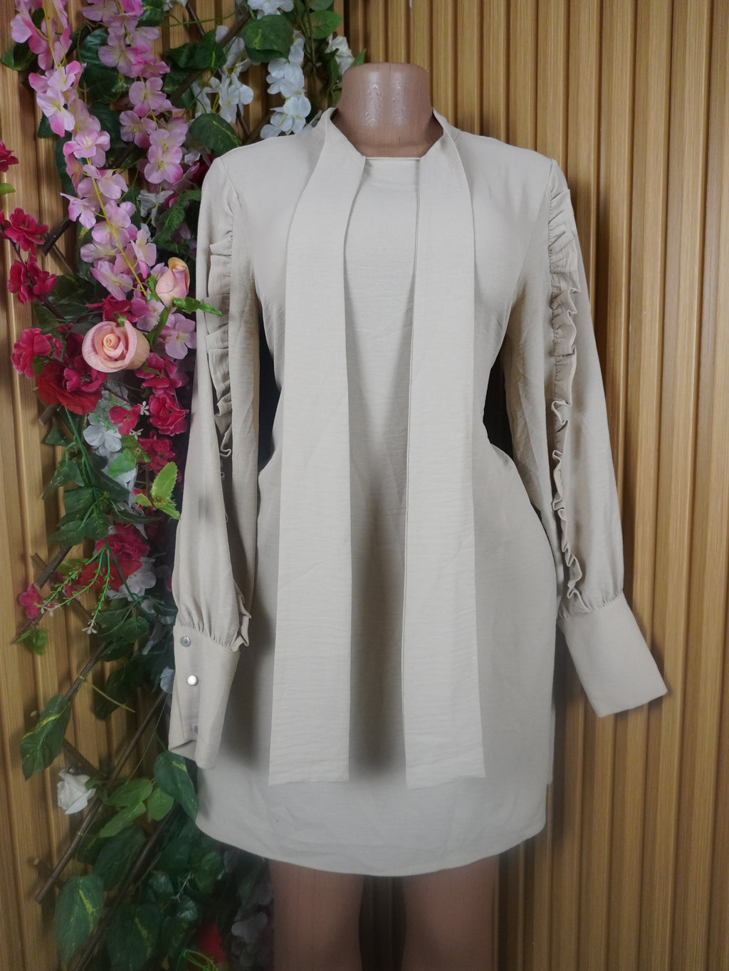 Robe évasée stylée manches longues-M