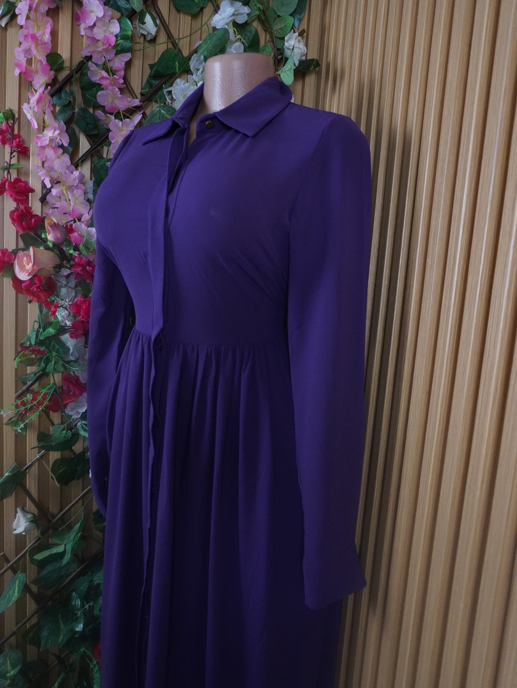 Robe évasée longue manches longues col chemise-S
