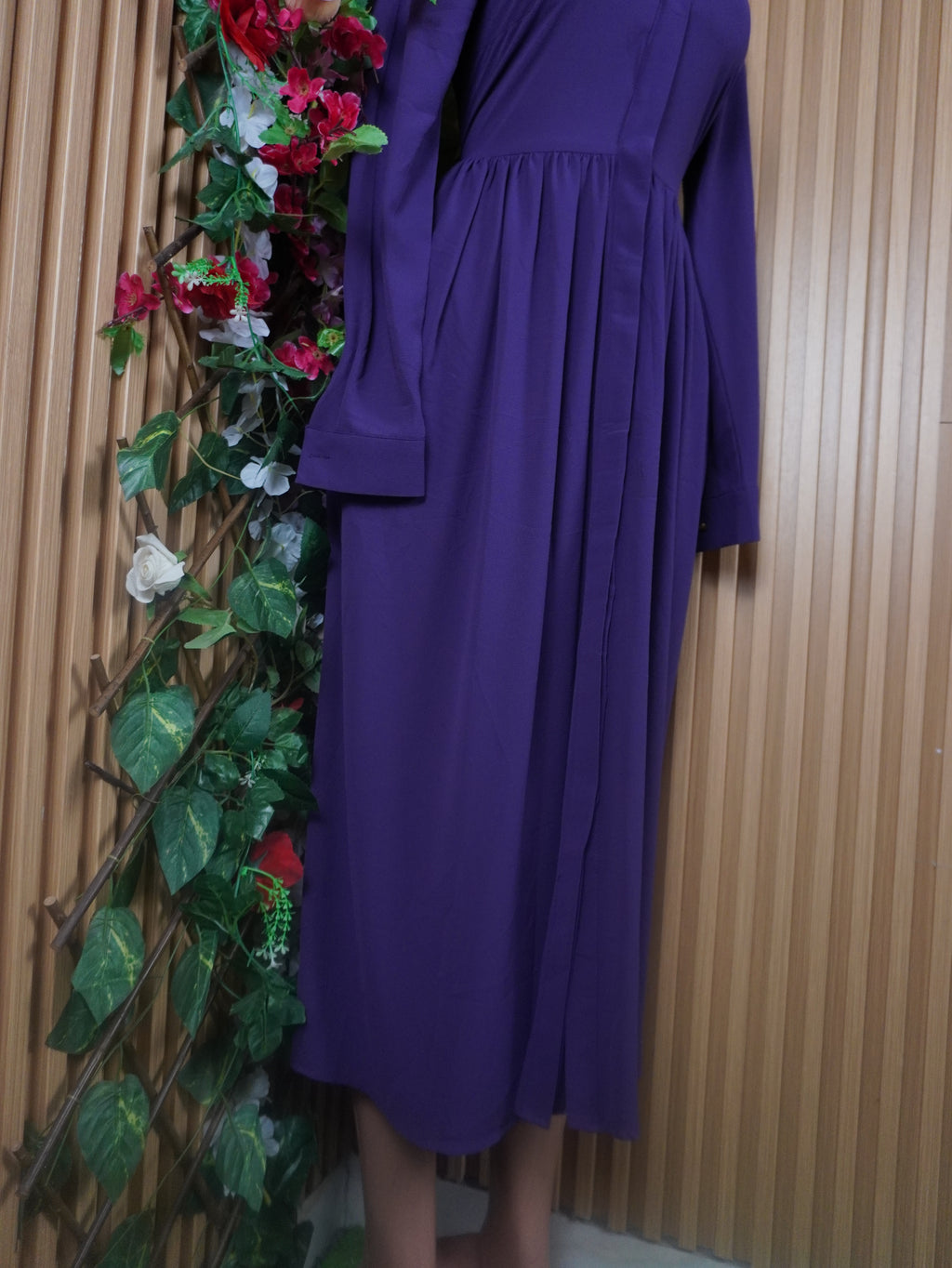 Robe évasée longue manches longues col chemise-S