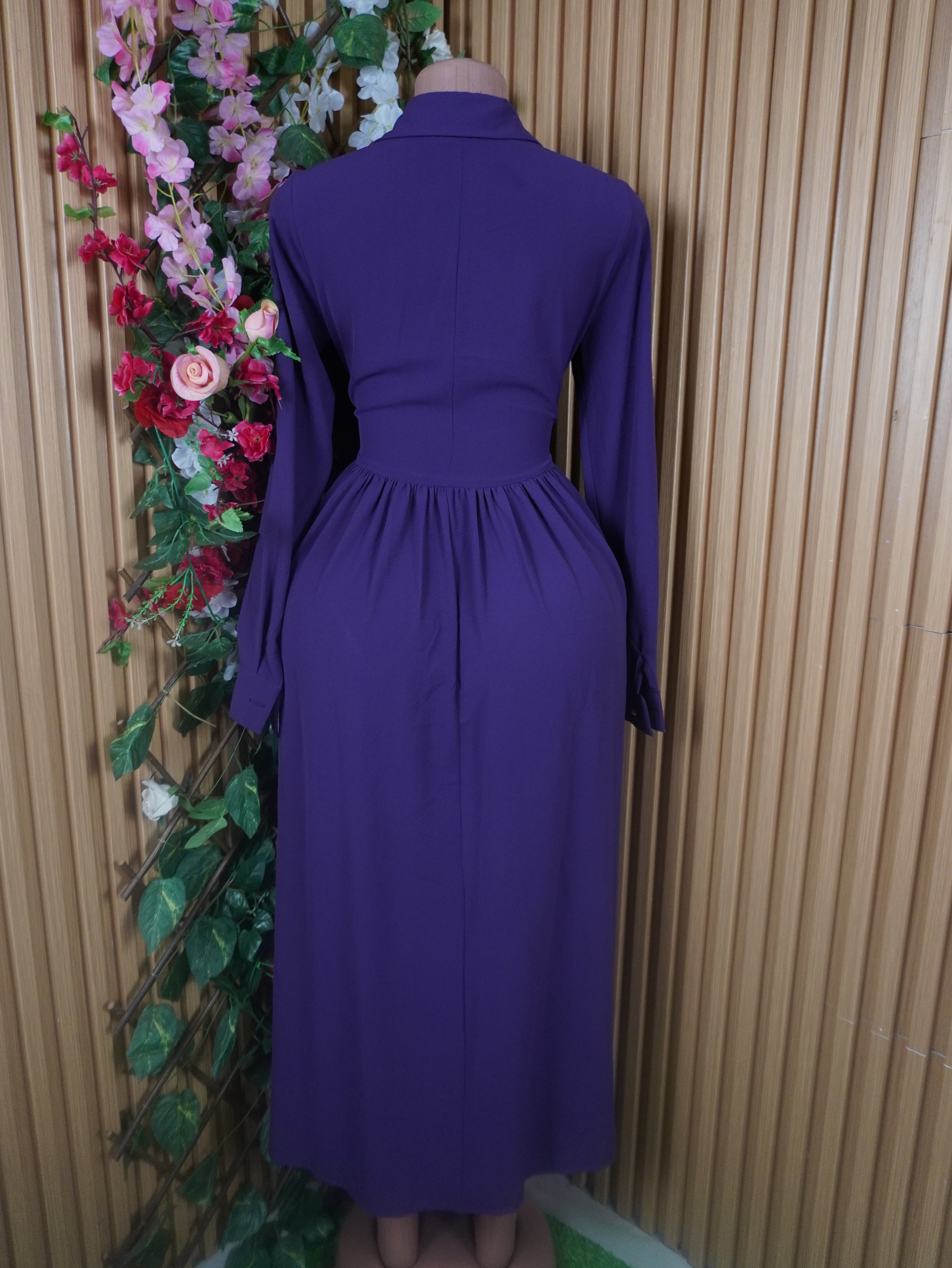 Robe évasée longue manches longues col chemise-S