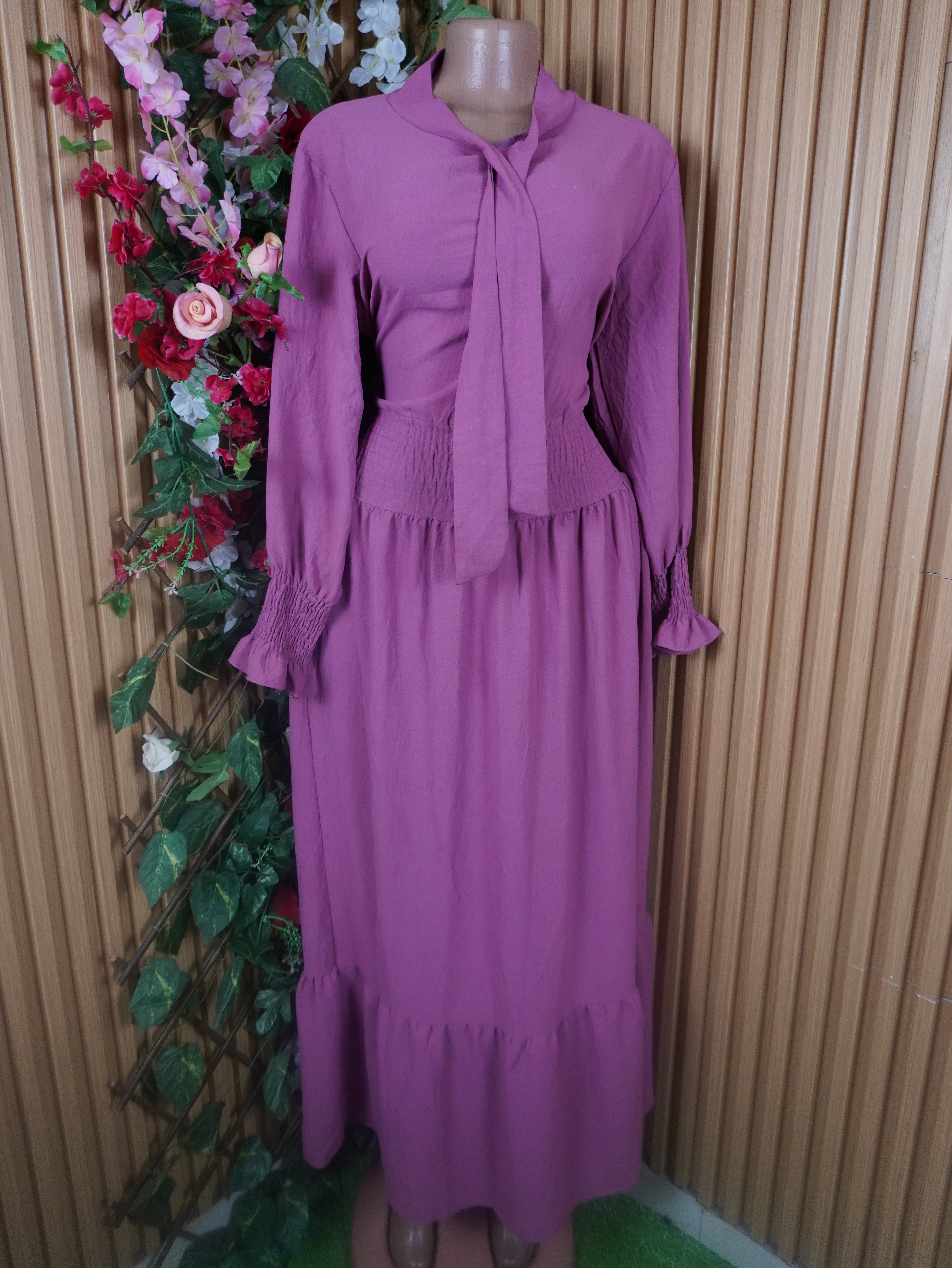 Robe évasée longue manches longues plissée-L (Copie)