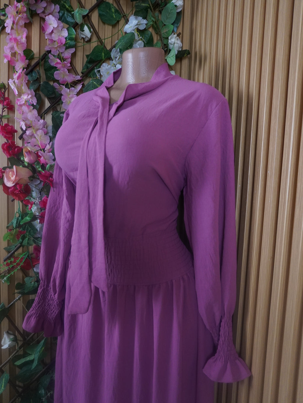 Robe évasée longue manches longues plissée-L (Copie)