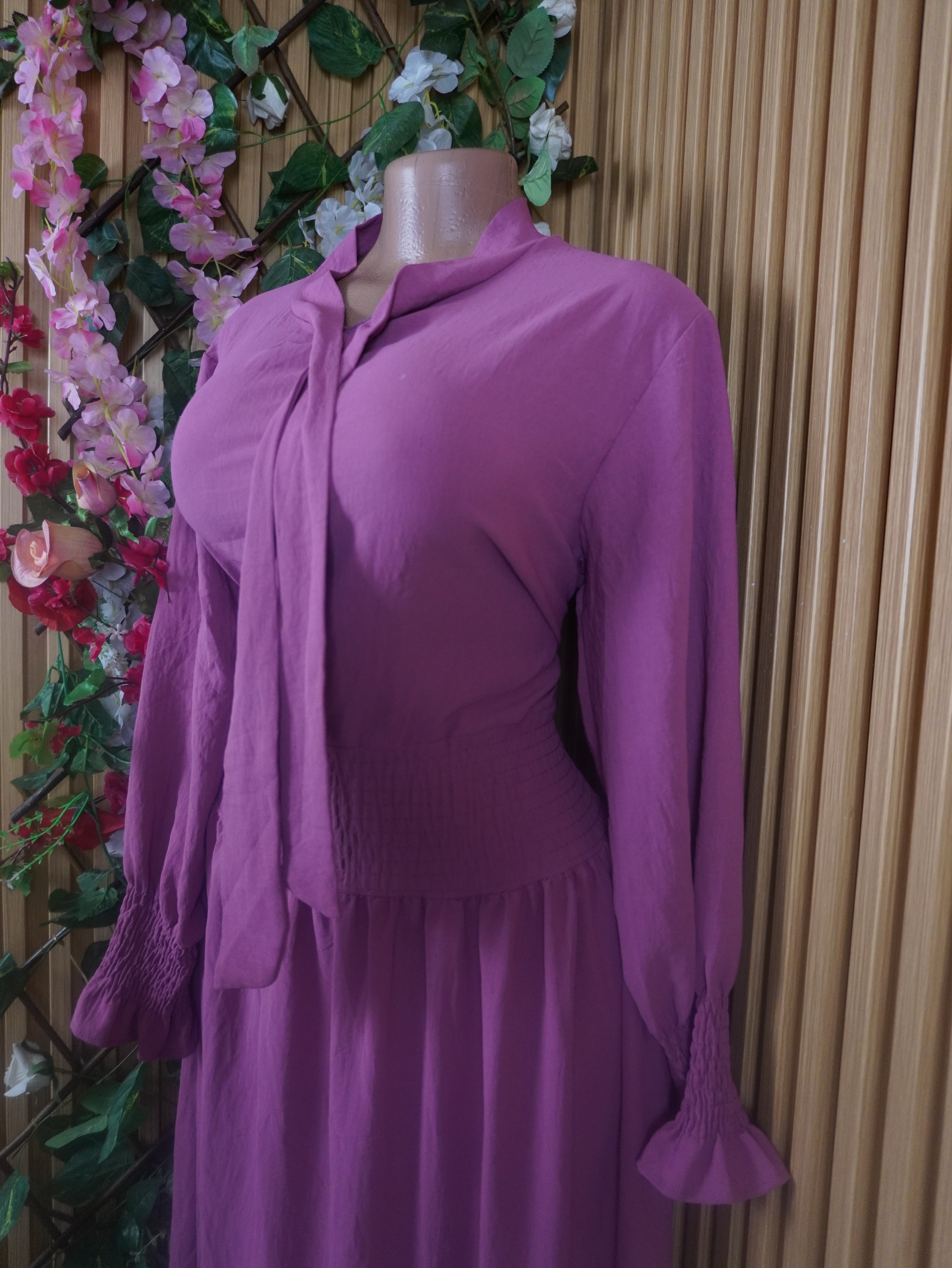Robe évasée longue manches longues plissée-L (Copie)