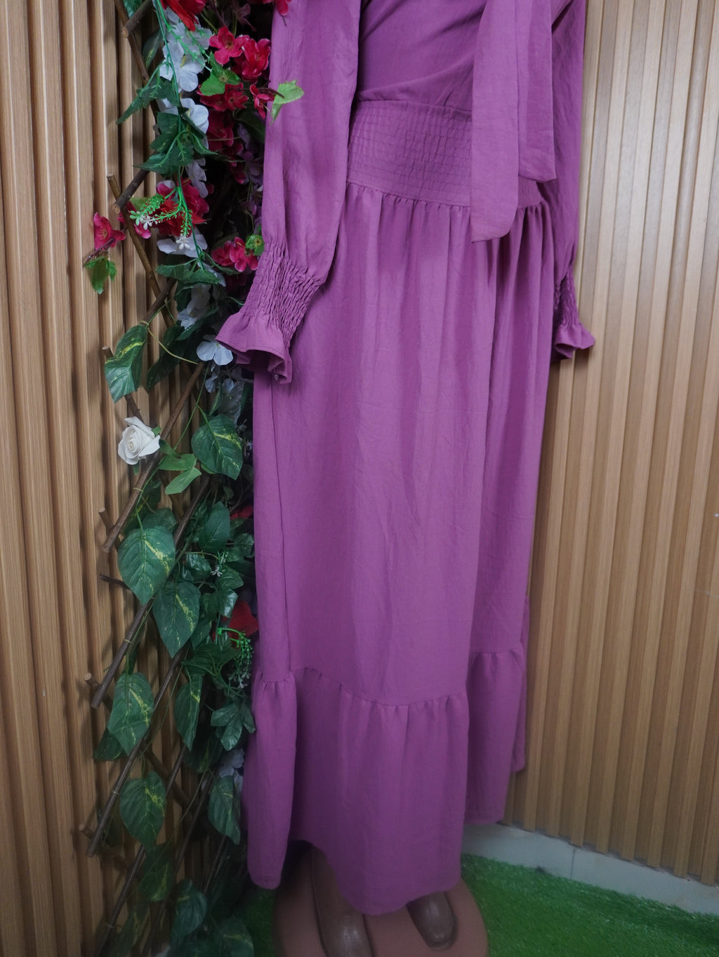 Robe évasée longue manches longues plissée-L (Copie)
