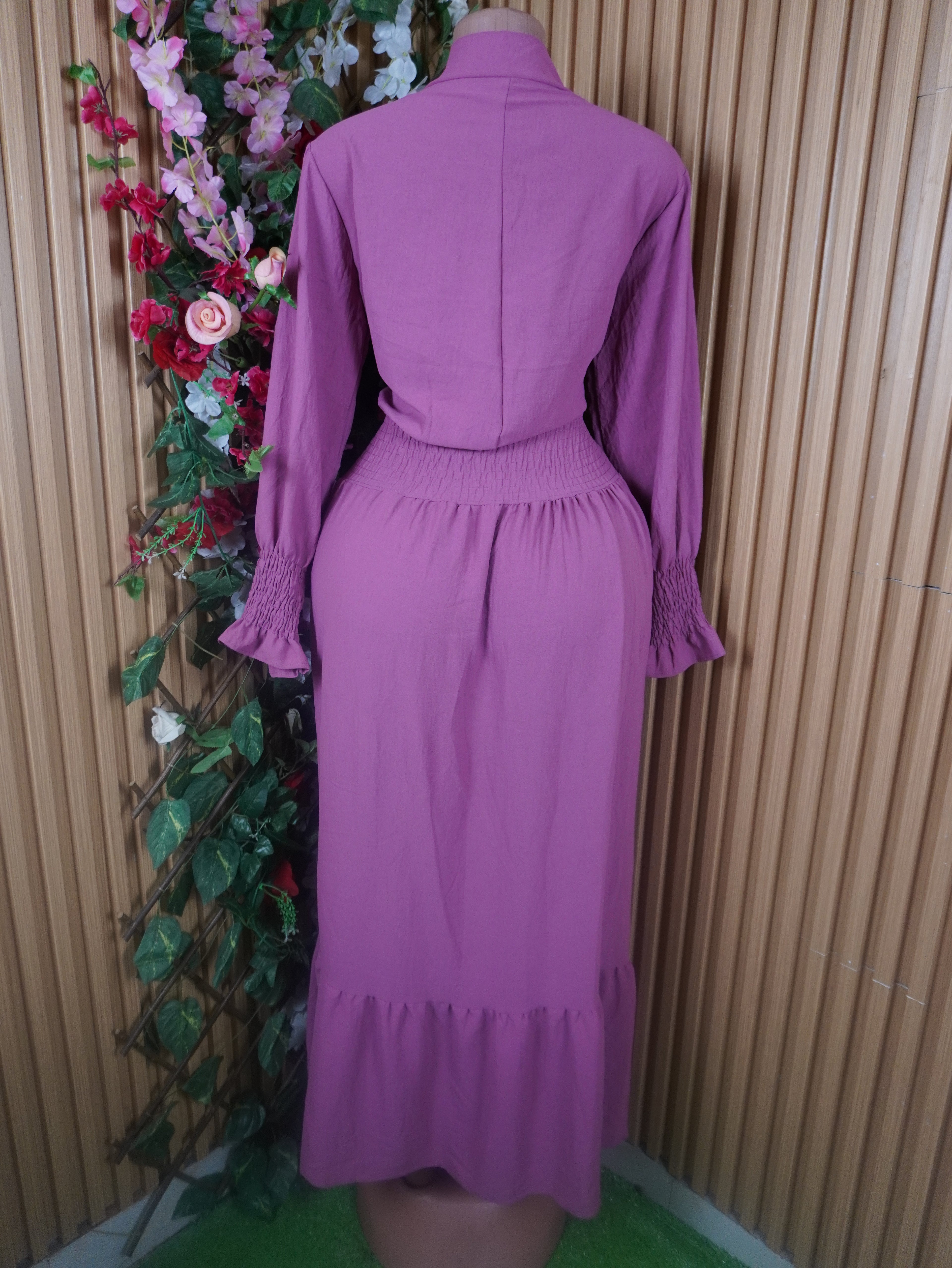 Robe évasée longue manches longues plissée-L (Copie)
