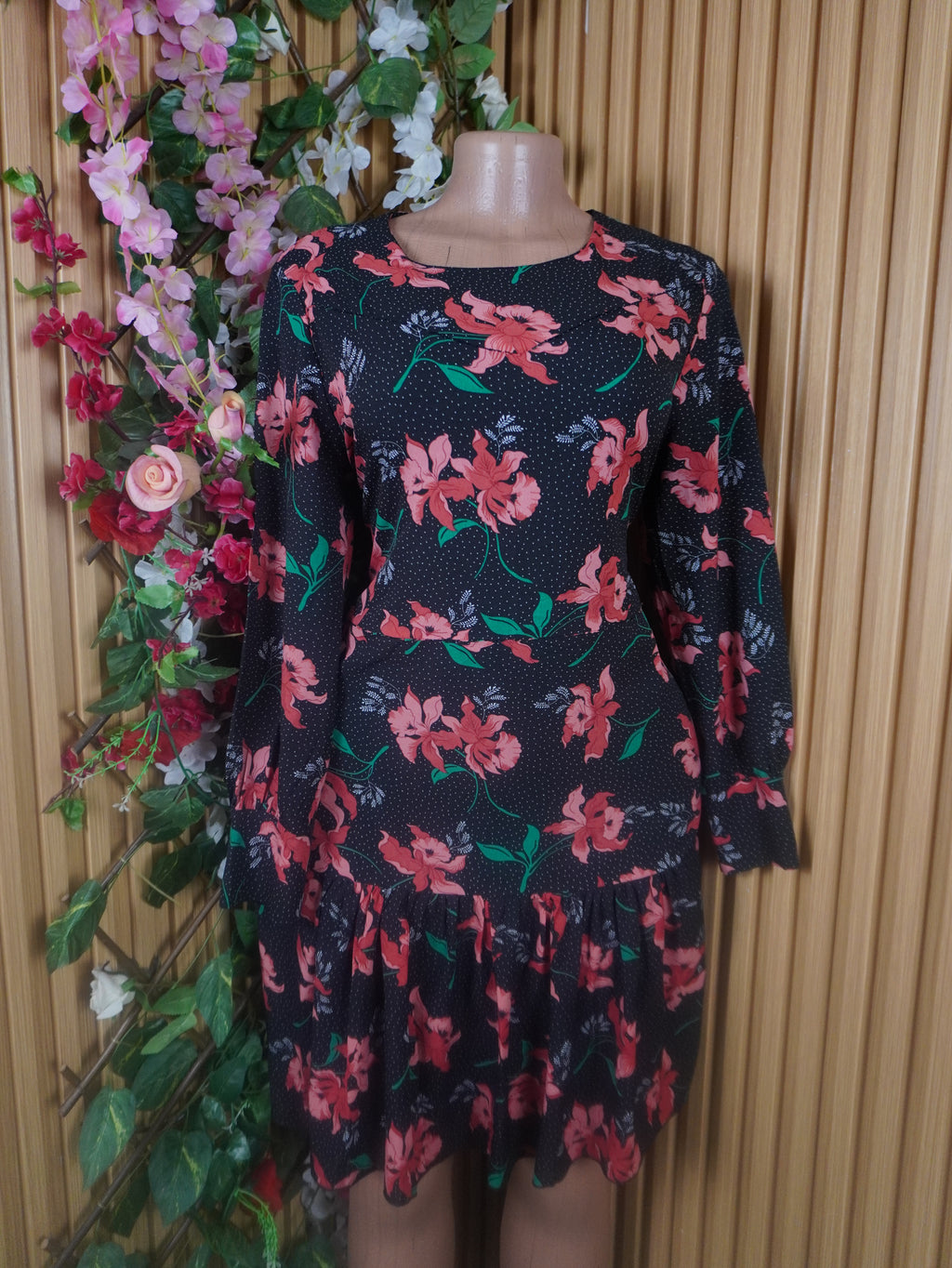 Robe évasée longue manches longues imprimié fleurie-L