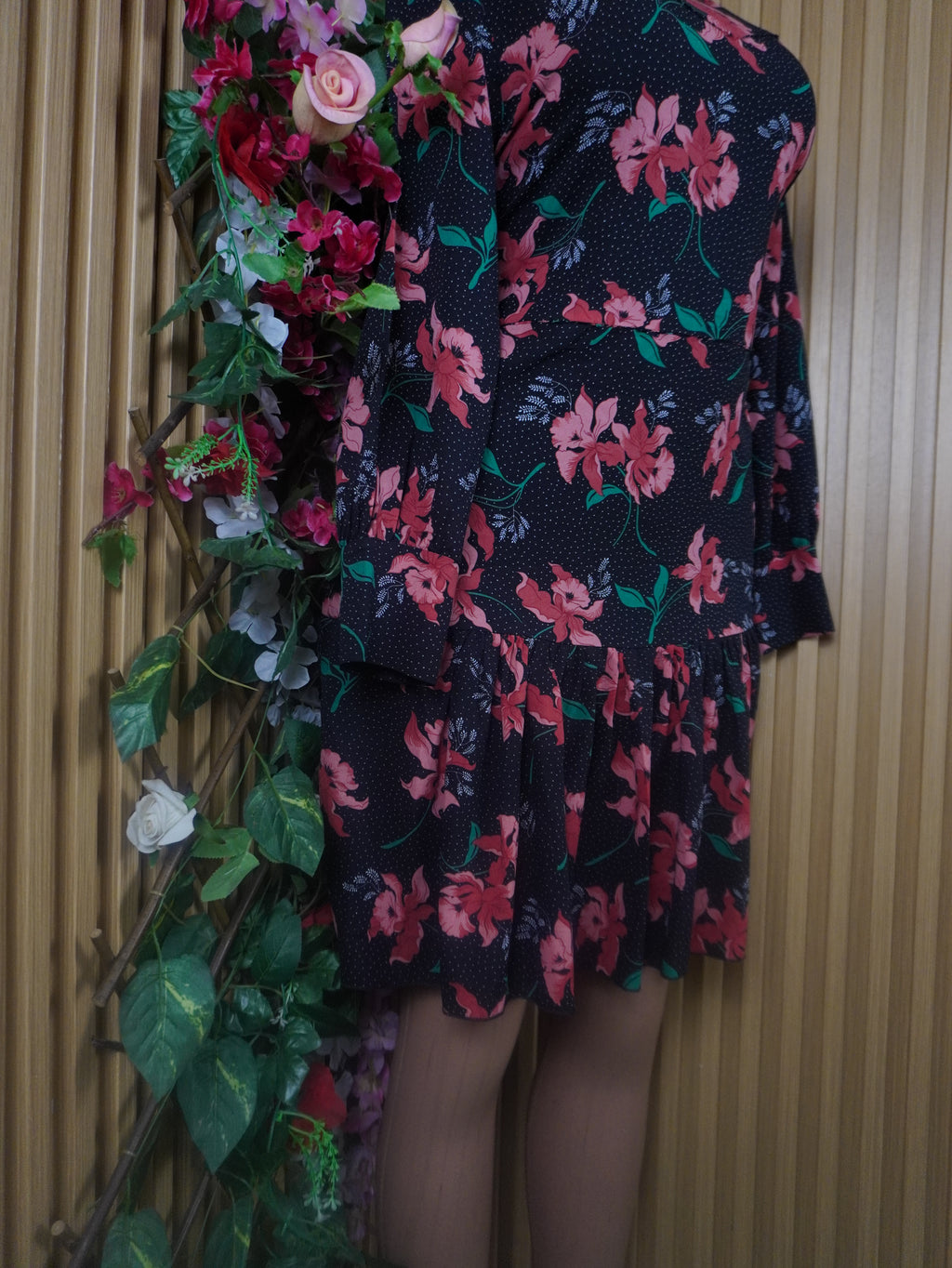 Robe évasée longue manches longues imprimié fleurie-L