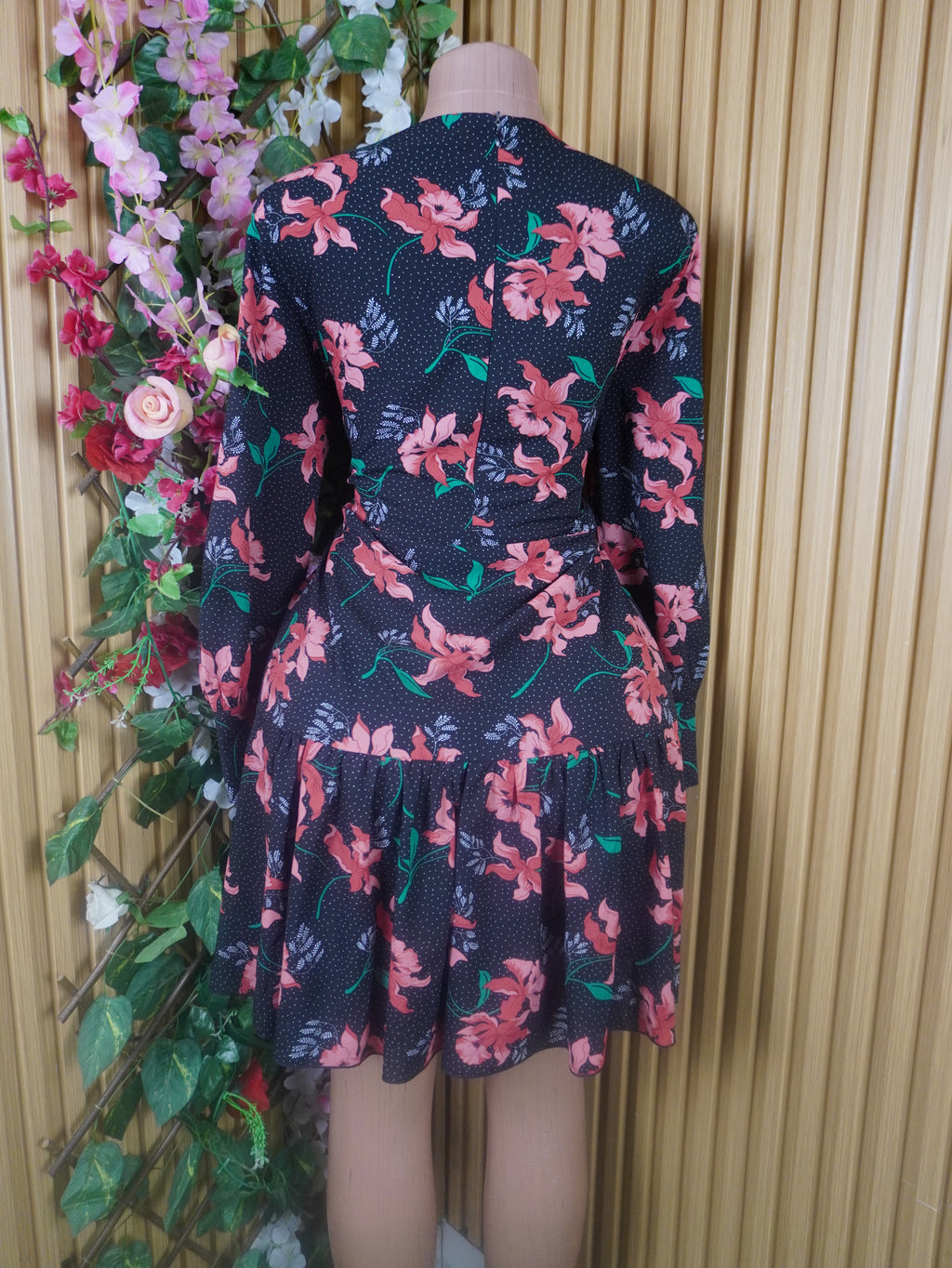 Robe évasée longue manches longues imprimié fleurie-L
