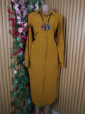 Robe évasée longue manches longues col chemise-L
