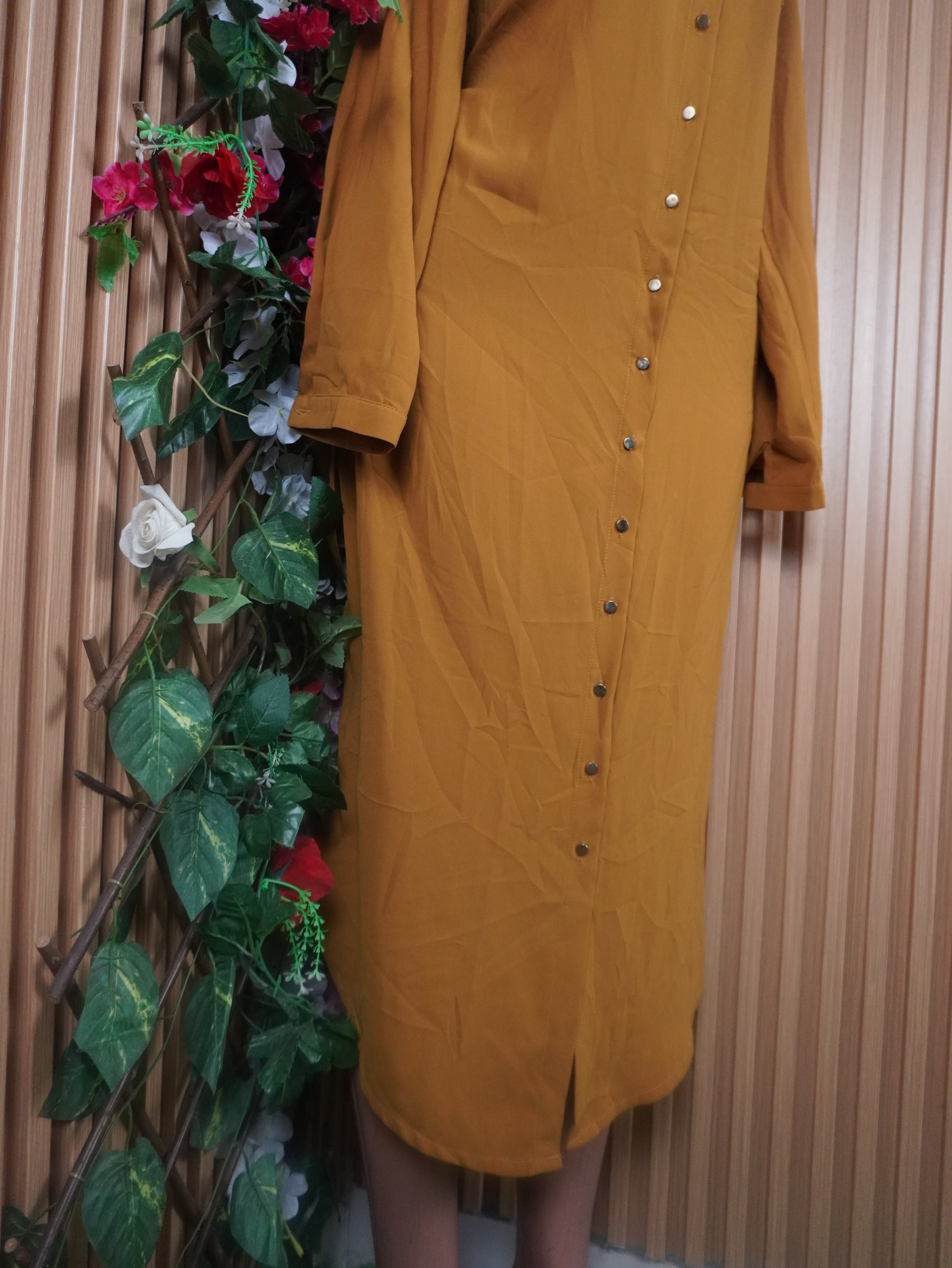 Robe évasée longue manches longues col chemise-L