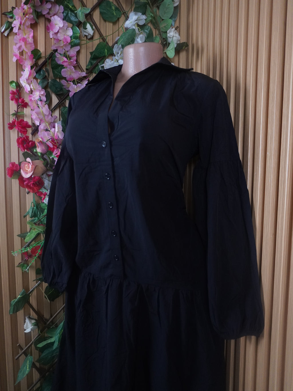 Robe évasée mi-longue manches courtes col chemise-L
