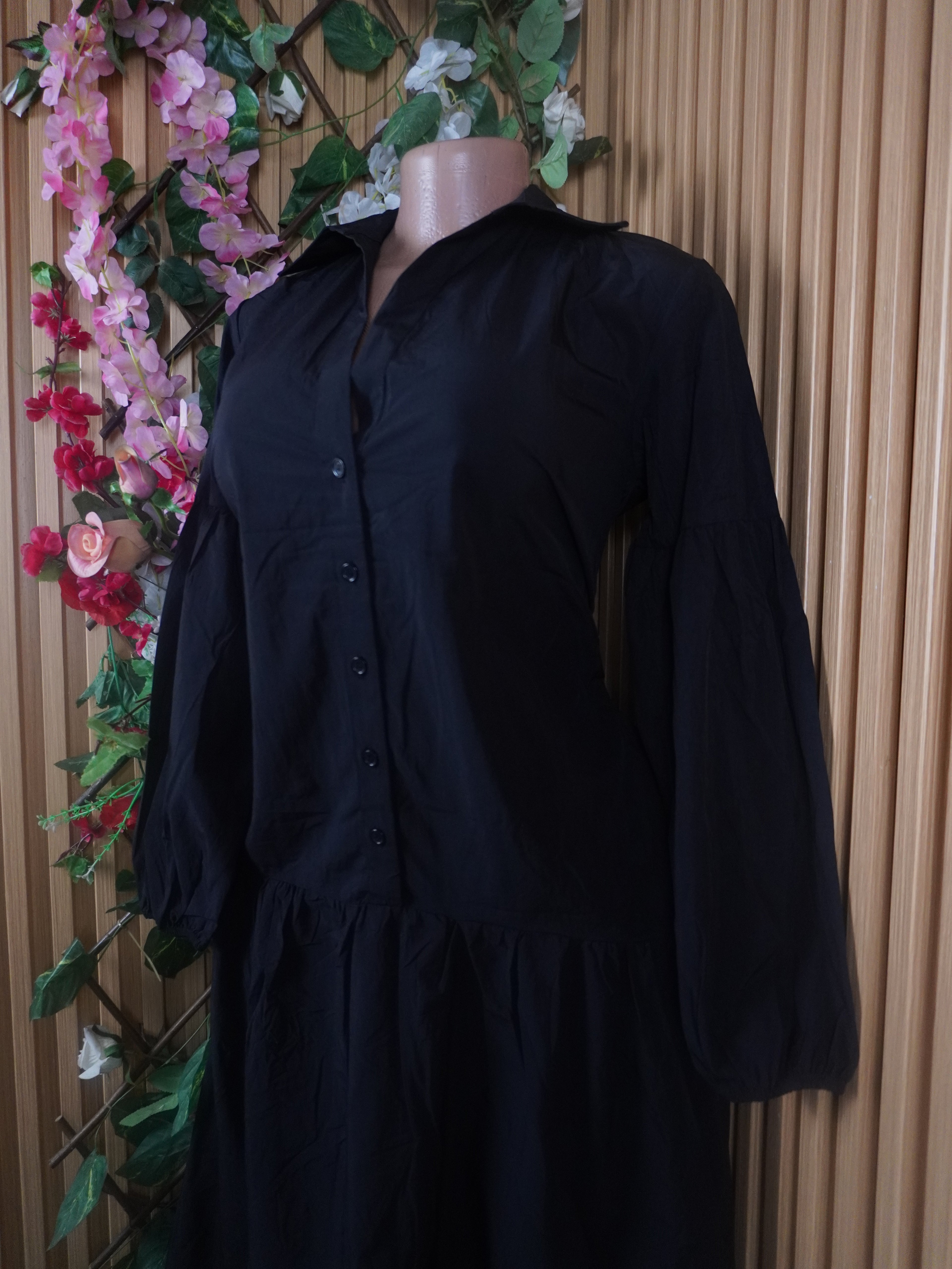 Robe évasée mi-longue manches courtes col chemise-L
