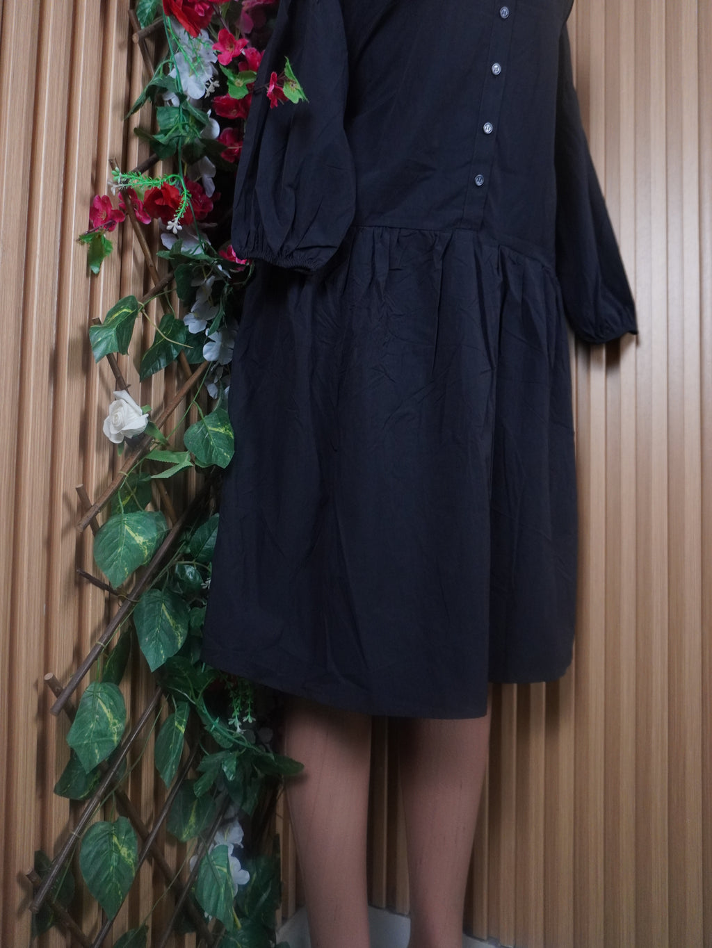 Robe évasée mi-longue manches courtes col chemise-L