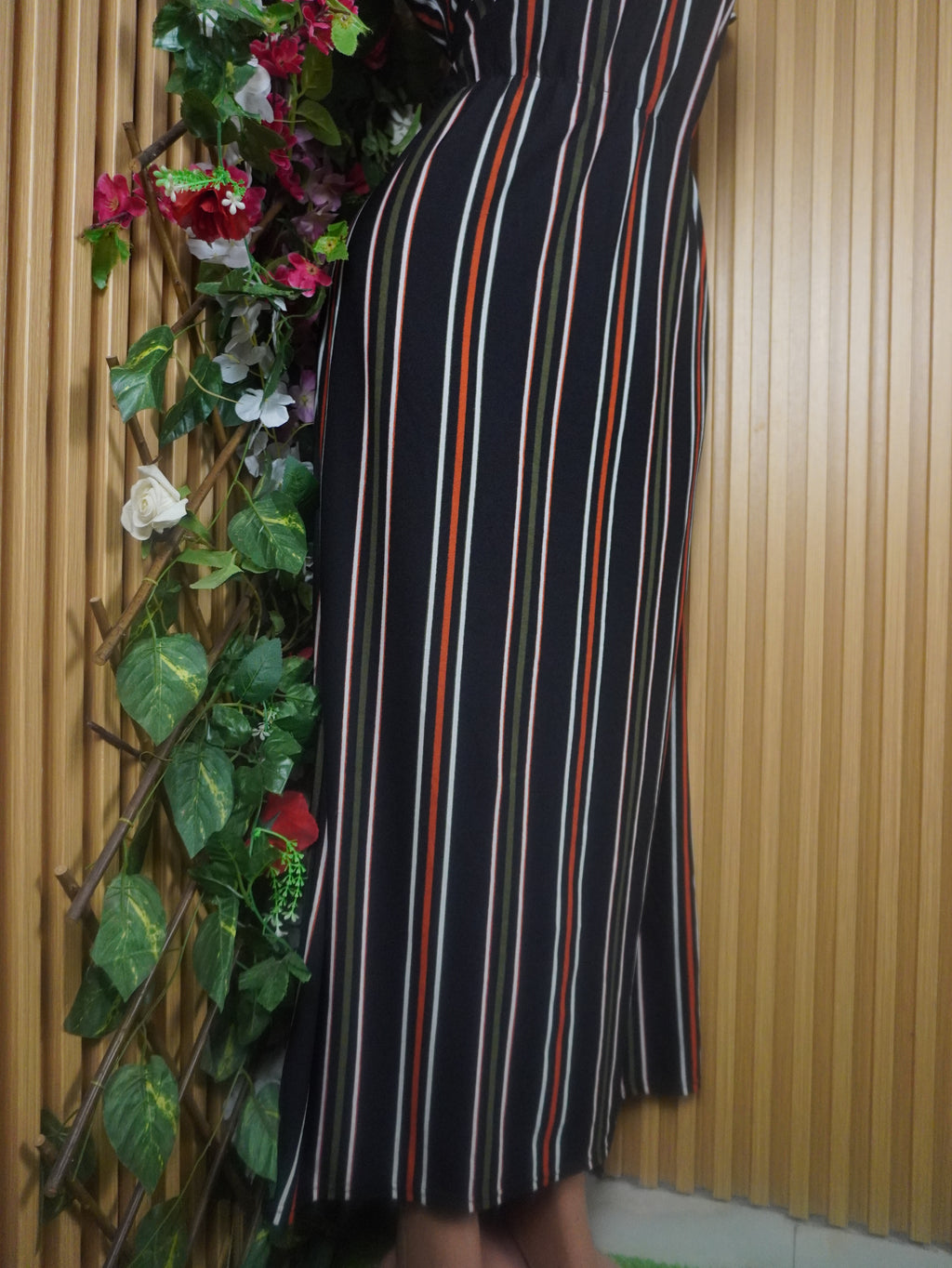 Robe évasée longue manches courtes décolletée-S