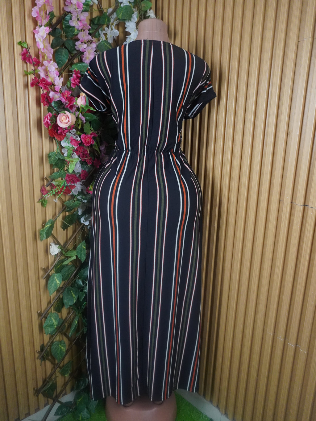 Robe évasée longue manches courtes décolletée-S