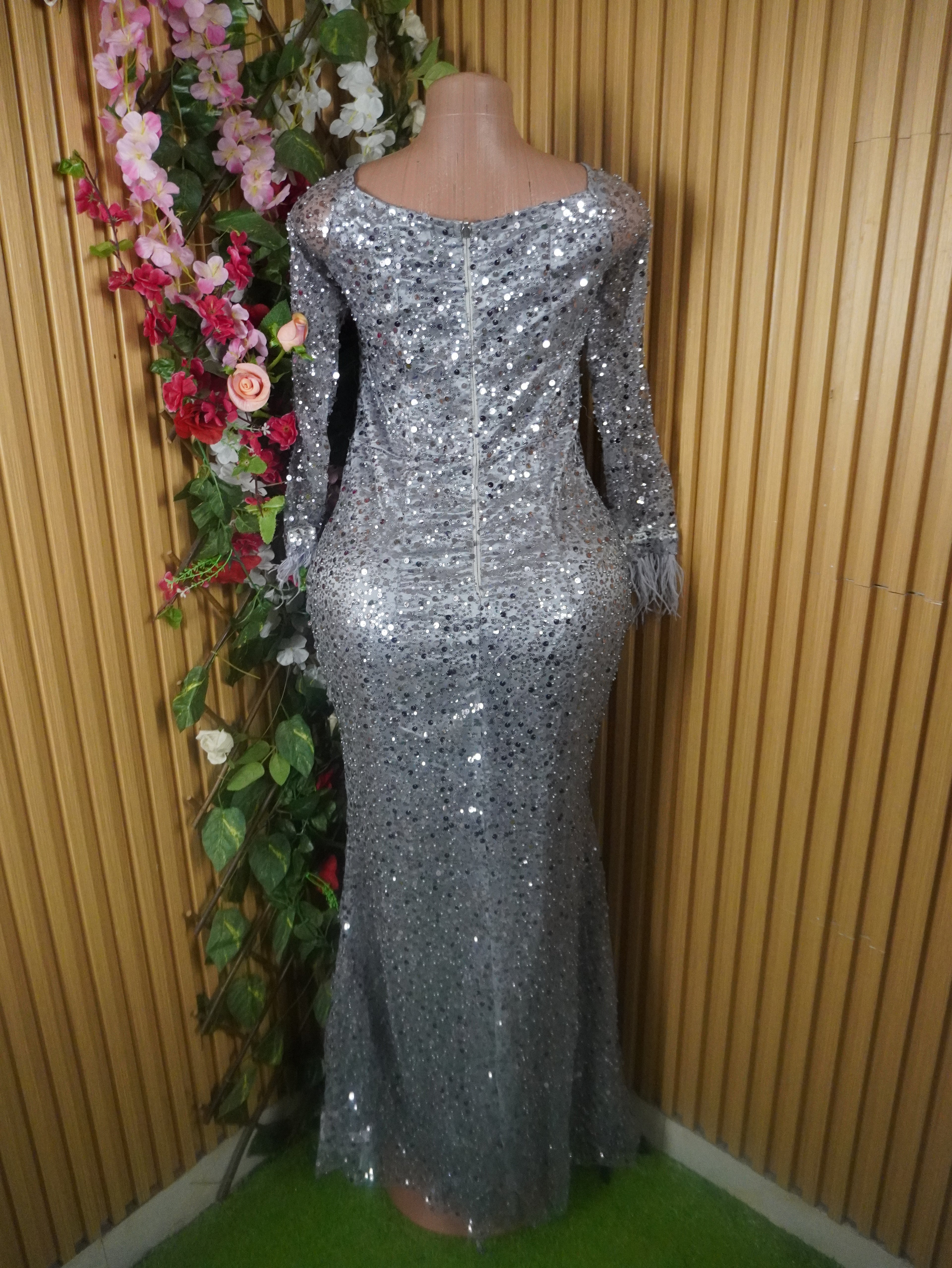 Robe moulante longue soirée manches longues-M