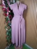 Robe évasée longue manches courtes ceintrée-S